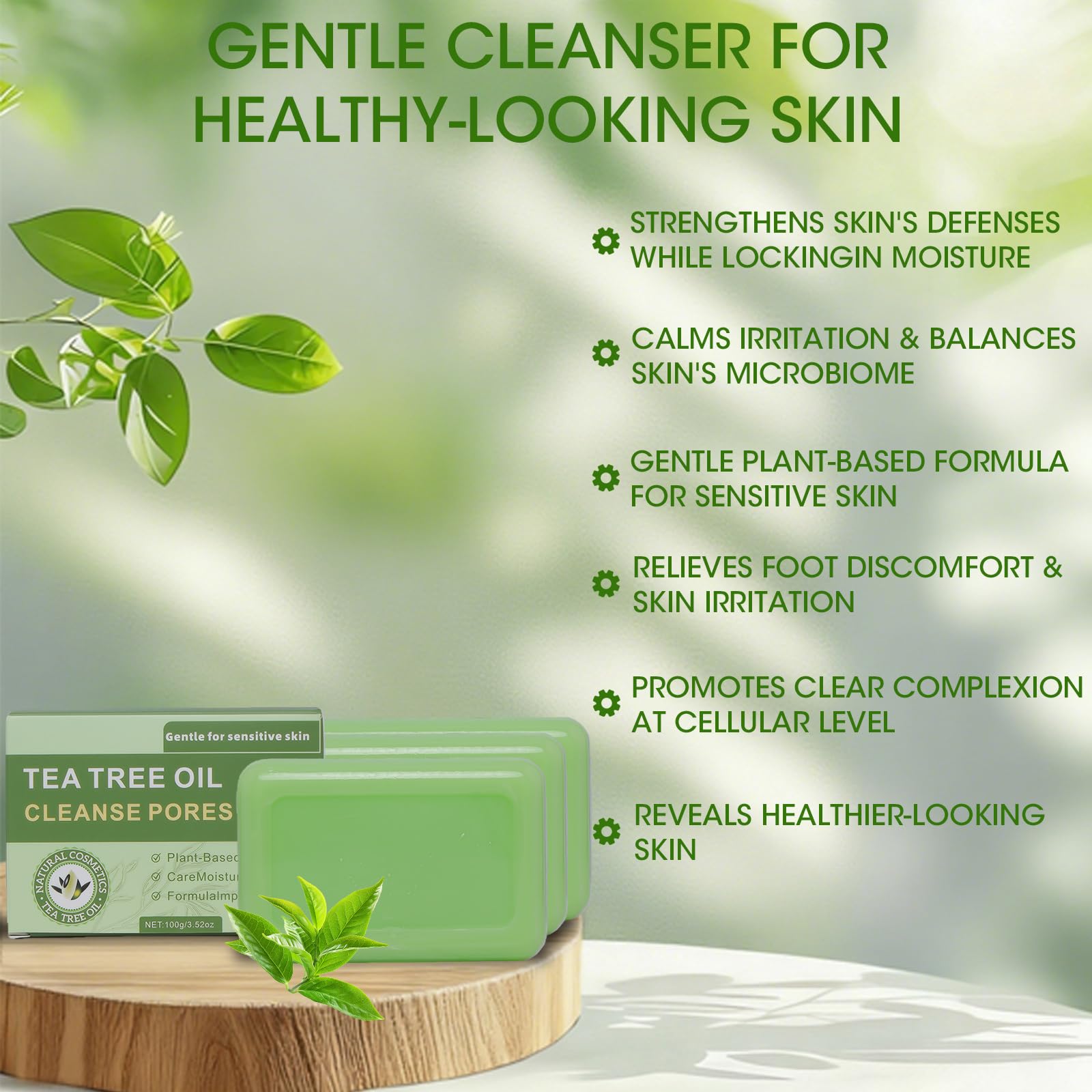 Natural Tea Tree Soap Bar Set – 3-Piece Plant-Based Cleanser with Tea Tree & Coconut Oil