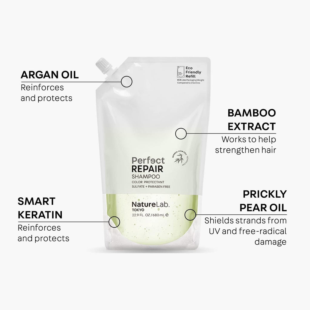 NatureLab.TOKYO Perfect Repair Shampoo – Refill Pouch for Damaged & Color-Treated Hair, 22.9oz