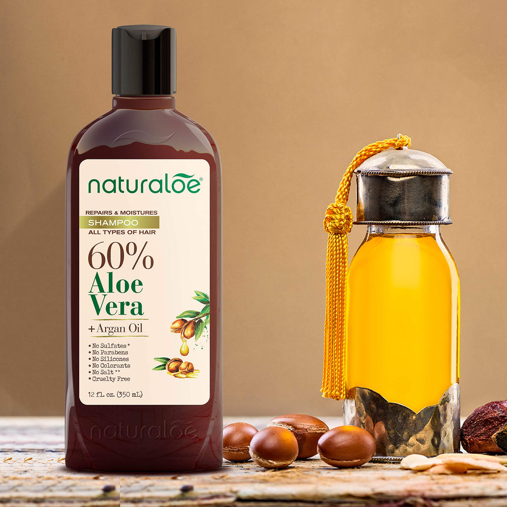 Naturaloe Repairs & Moistures Shampoo + Conditioner – 100% Vegan, Aloe Vera & Argan Oil, 24 fl oz
