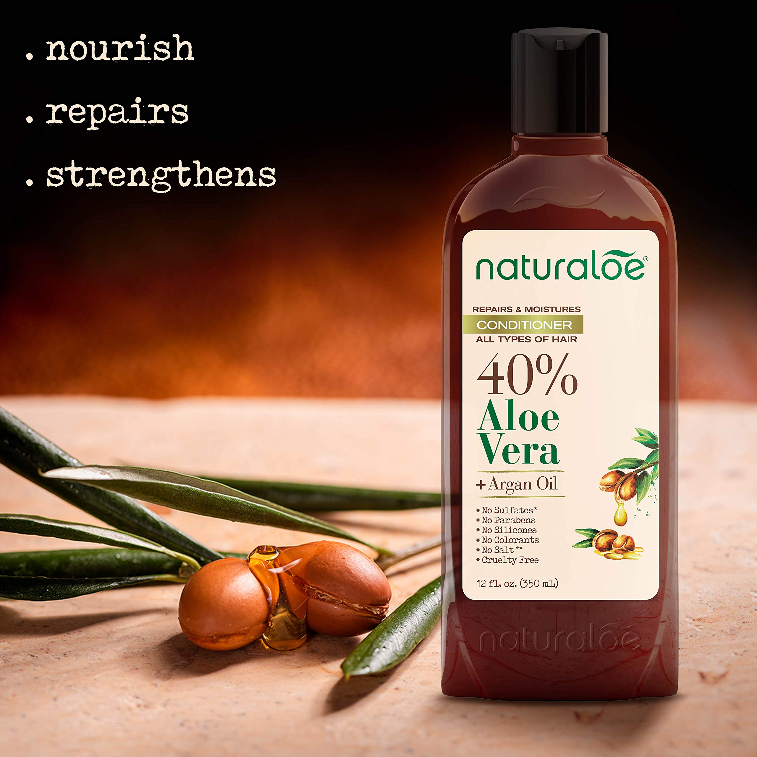 Naturaloe Repairs & Moistures Shampoo + Conditioner – 100% Vegan, Aloe Vera & Argan Oil, 24 fl oz