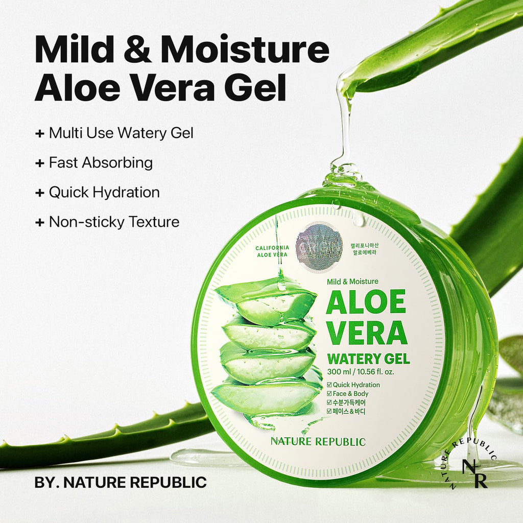Nature Republic Mild & Moisture Aloe Vera Watery Gel (2 PCS) – Hydrating, Non-Sticky, Fast-Absorbing