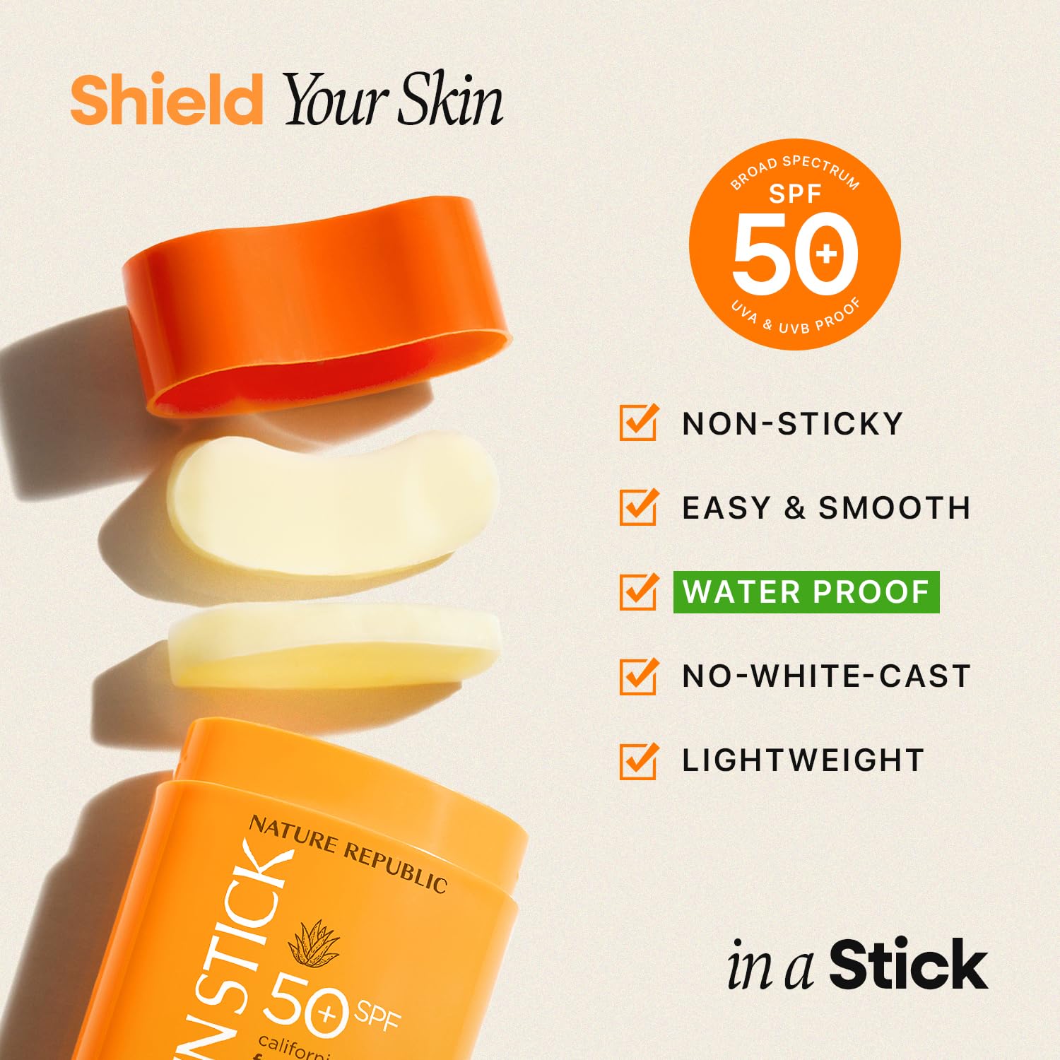 Nature Republic California Aloe Fresh Powdery Sun Stick SPF50+ — Travel Size Sunblock