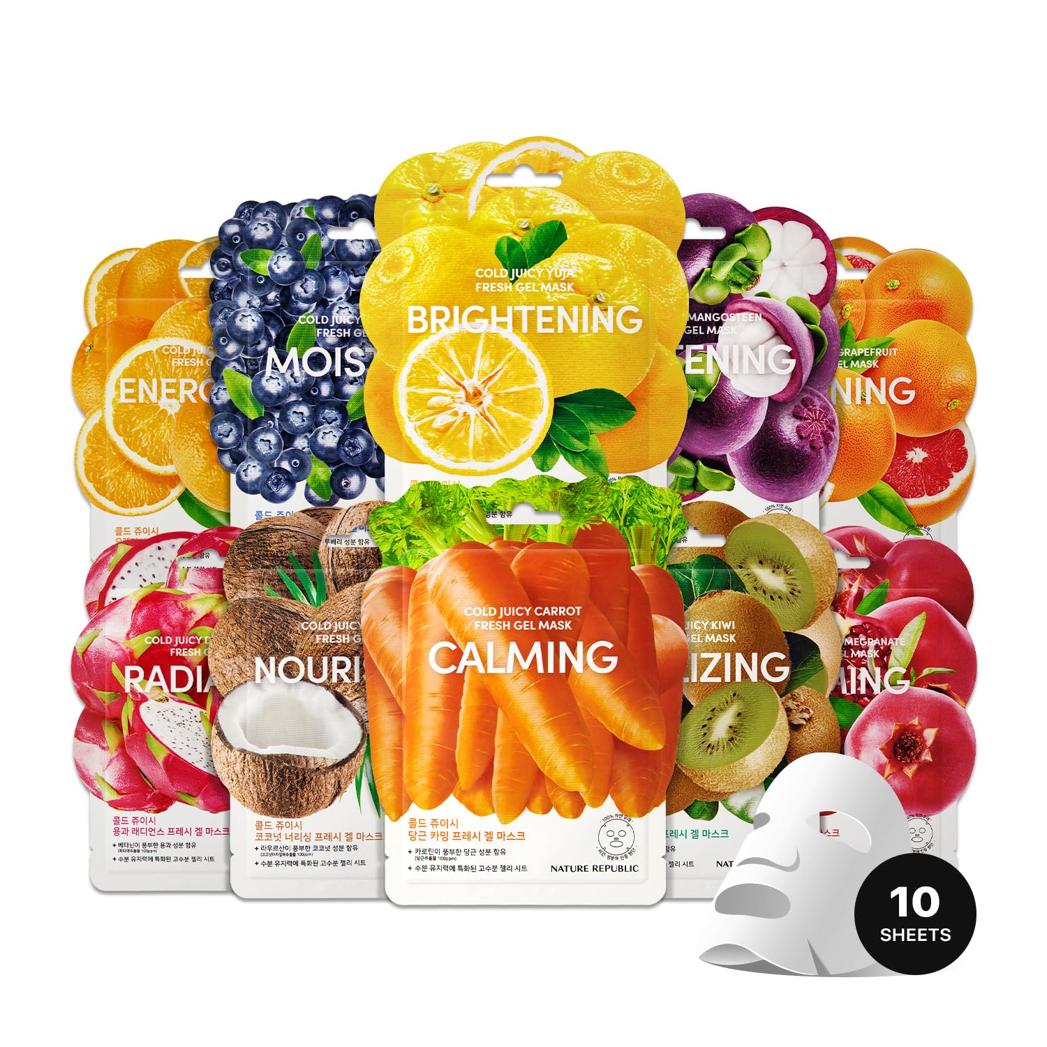 Nature Republic Cold Juicy Fresh Jelly Mask Set 10 Pack — Vegan Hydrating Facial Masks