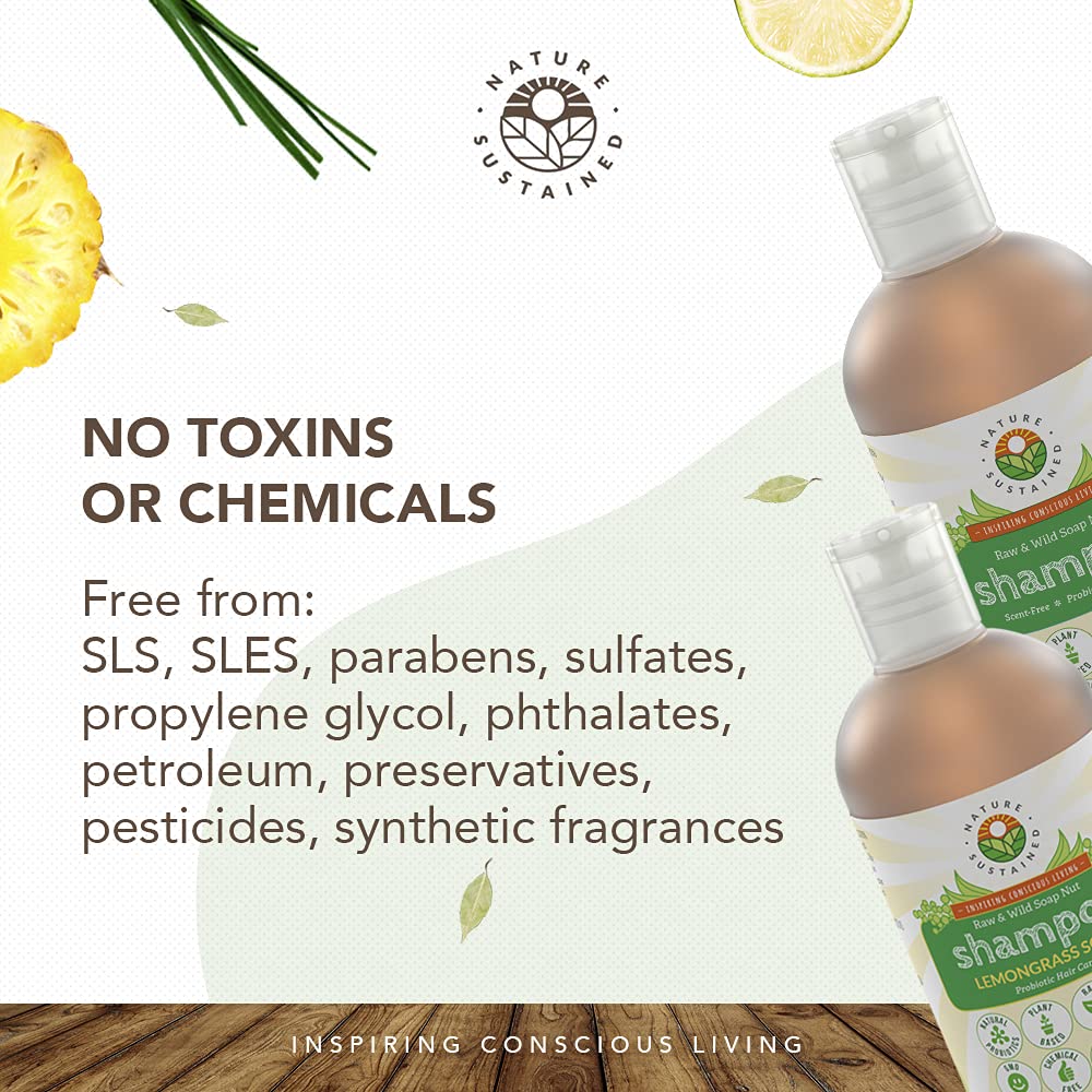 Nature Sustained Organic Shampoo with Probiotics – Sulfate Free, Hypoallergenic, Lemongrass 9oz