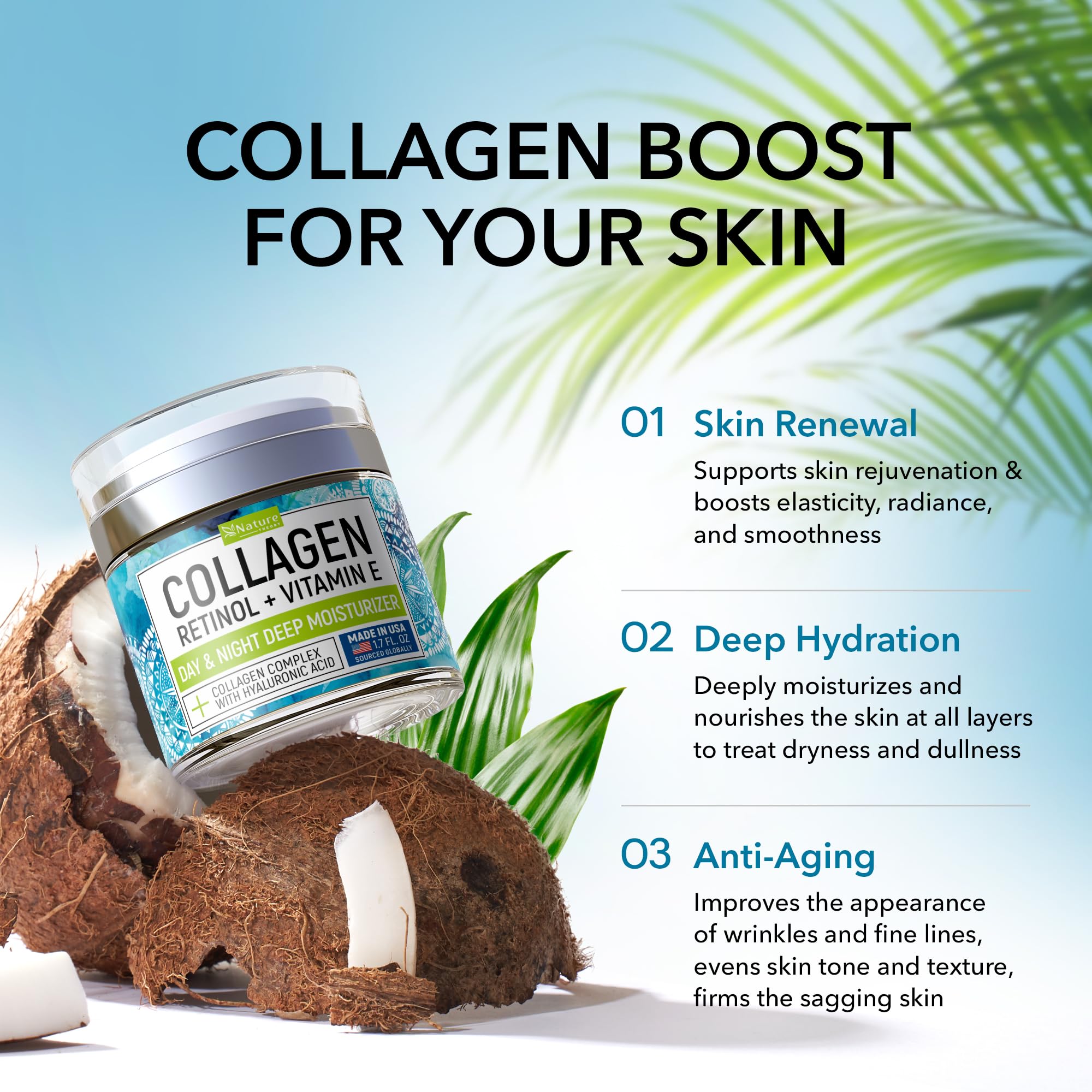 Nature Theory Collagen Cream with Retinol & Hyaluronic Acid – Anti-Aging Face Moisturizer, 1.7 oz