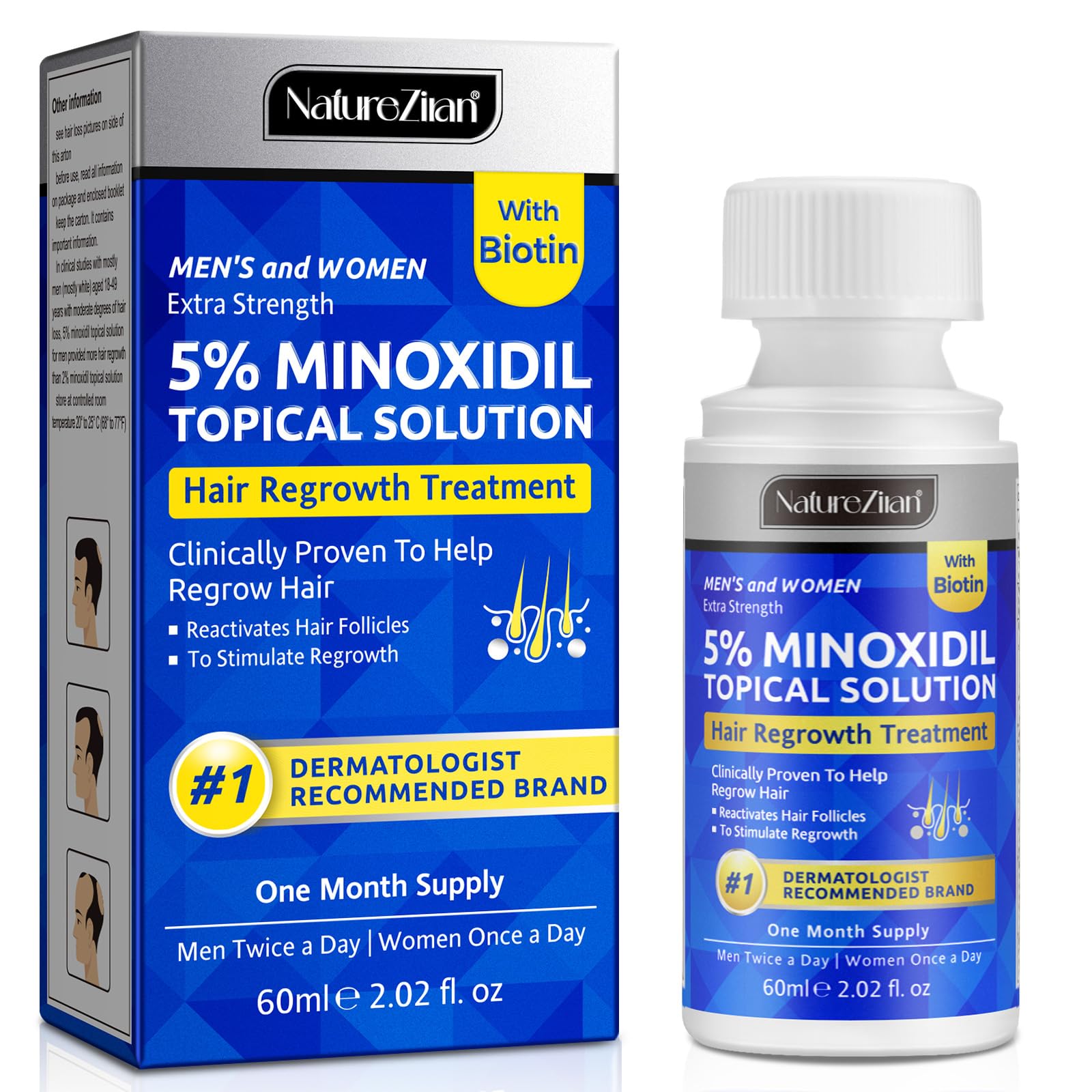 Nature Ziran Minoxidil 5% Extra Strength Hair Regrowth for Men & Women – Dropper Applicator Included
