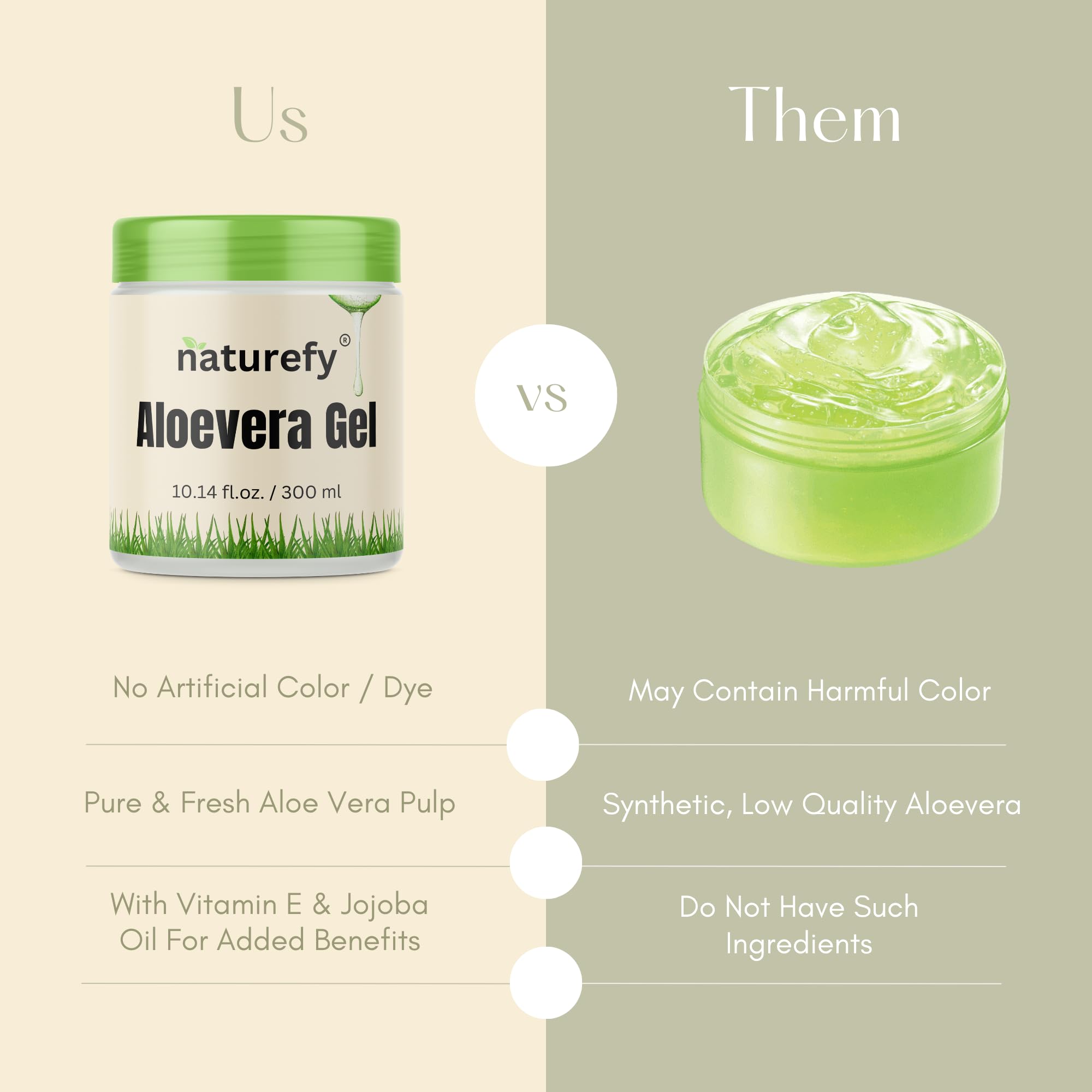 Naturefy Aloe Vera Gel | 100% Pure & Organic Aloe Vera Pulp with Jojoba Oil, Glycerine & Vitamin E