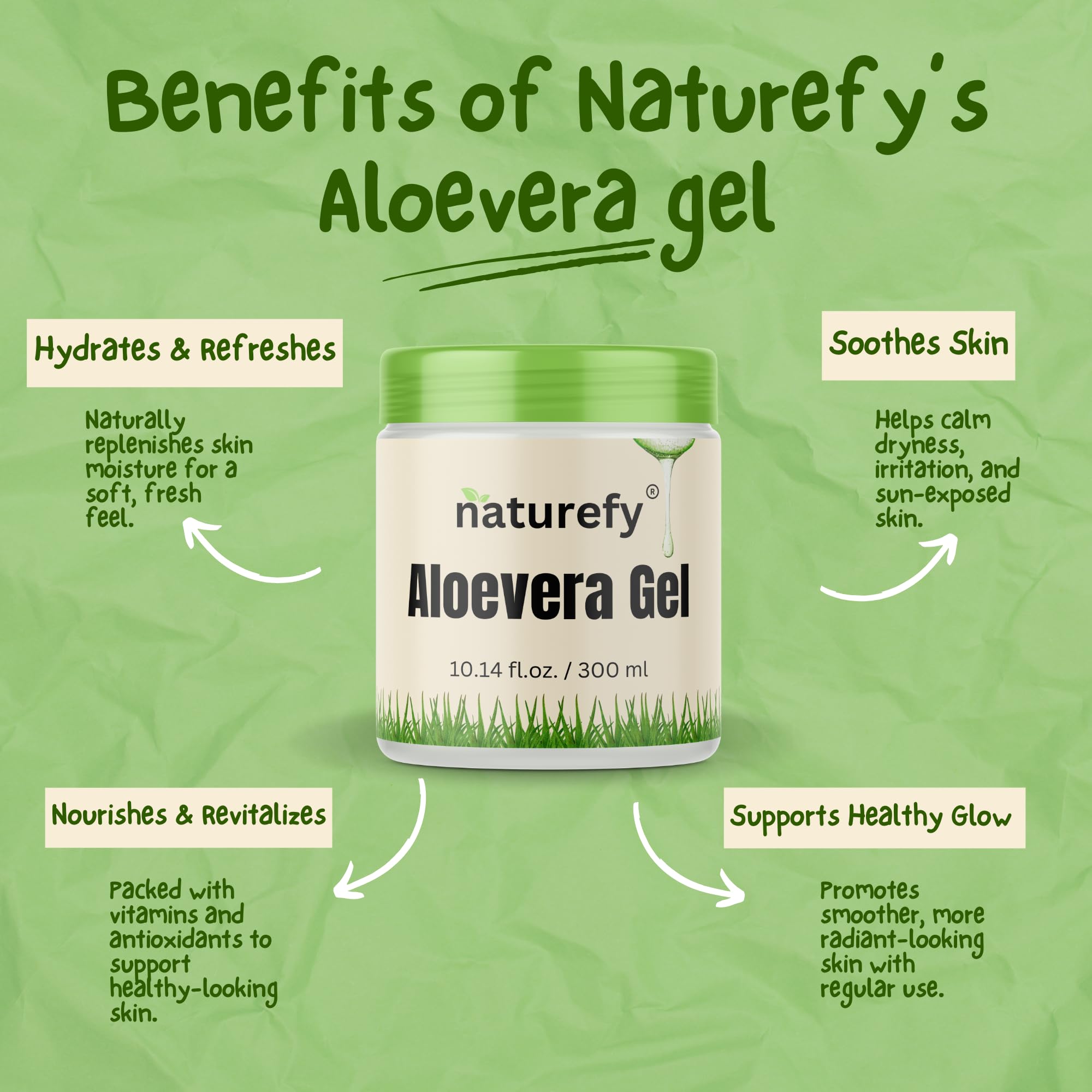 Naturefy Aloe Vera Gel | 100% Pure & Organic Aloe Vera Pulp with Jojoba Oil, Glycerine & Vitamin E