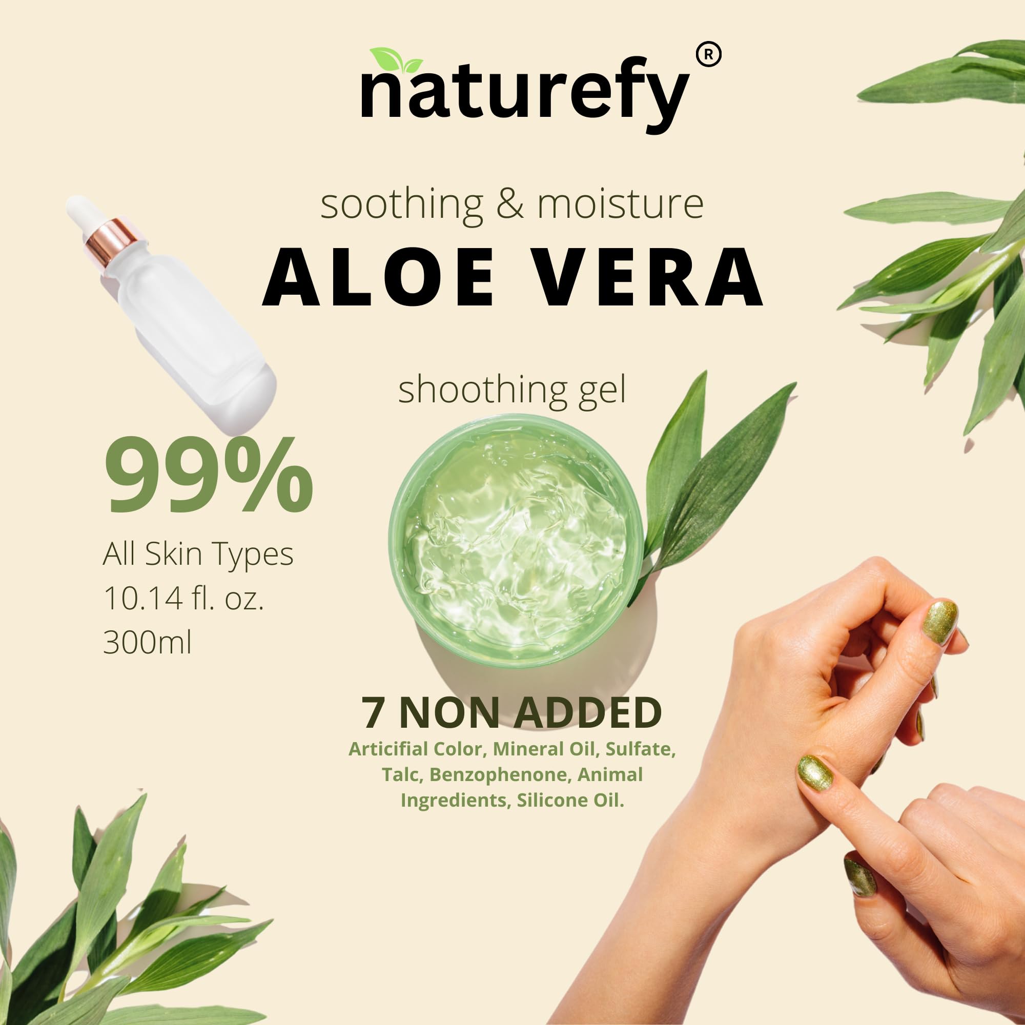 Naturefy Aloe Vera Gel | 100% Pure & Organic Aloe Vera Pulp with Jojoba Oil, Glycerine & Vitamin E