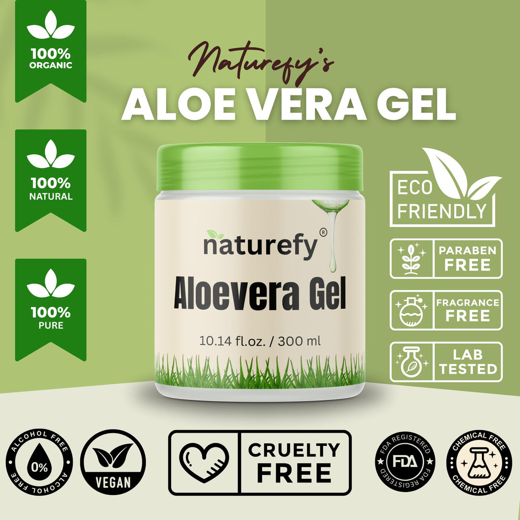 Naturefy Aloe Vera Gel | 100% Pure & Organic Aloe Vera Pulp with Jojoba Oil, Glycerine & Vitamin E
