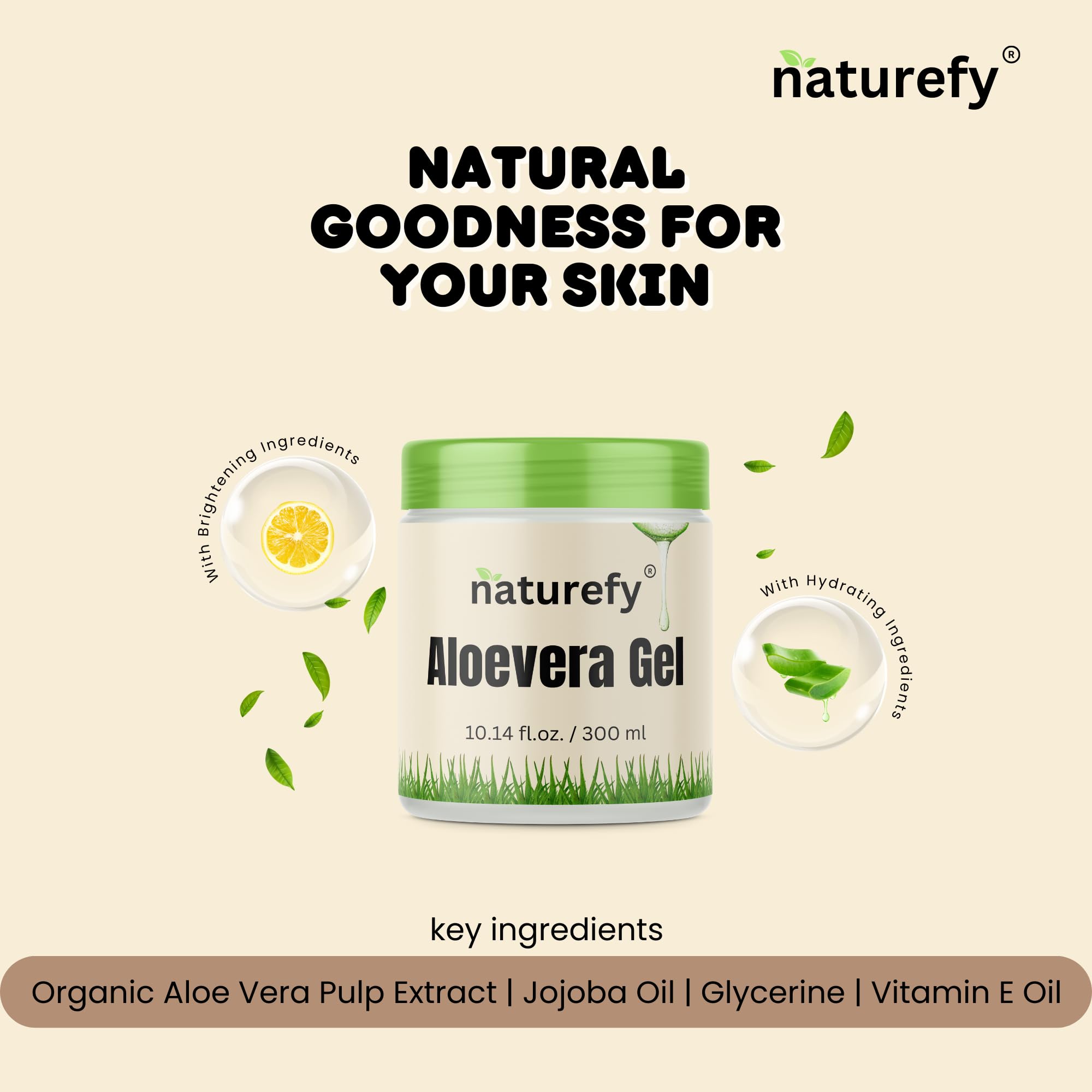 Naturefy Aloe Vera Gel | 100% Pure & Organic Aloe Vera Pulp with Jojoba Oil, Glycerine & Vitamin E