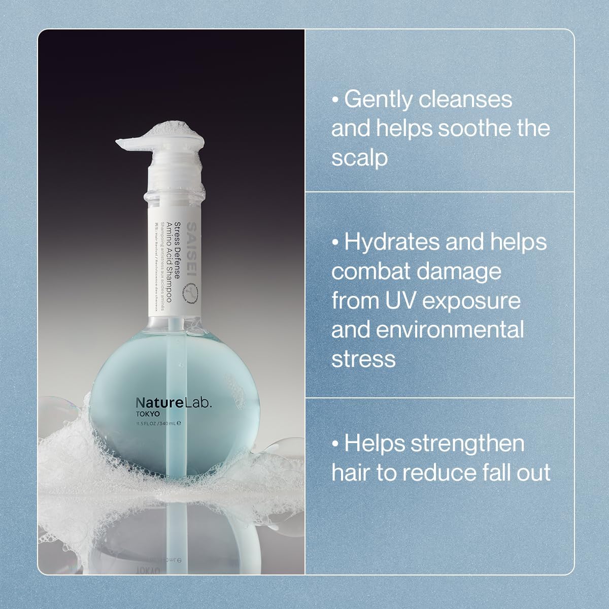 NatureLab.TOKYO SAISEI Stress Defense Amino Acid Shampoo 11.5 oz – Nourishing Cleansing for Stronger, Healthier Hair