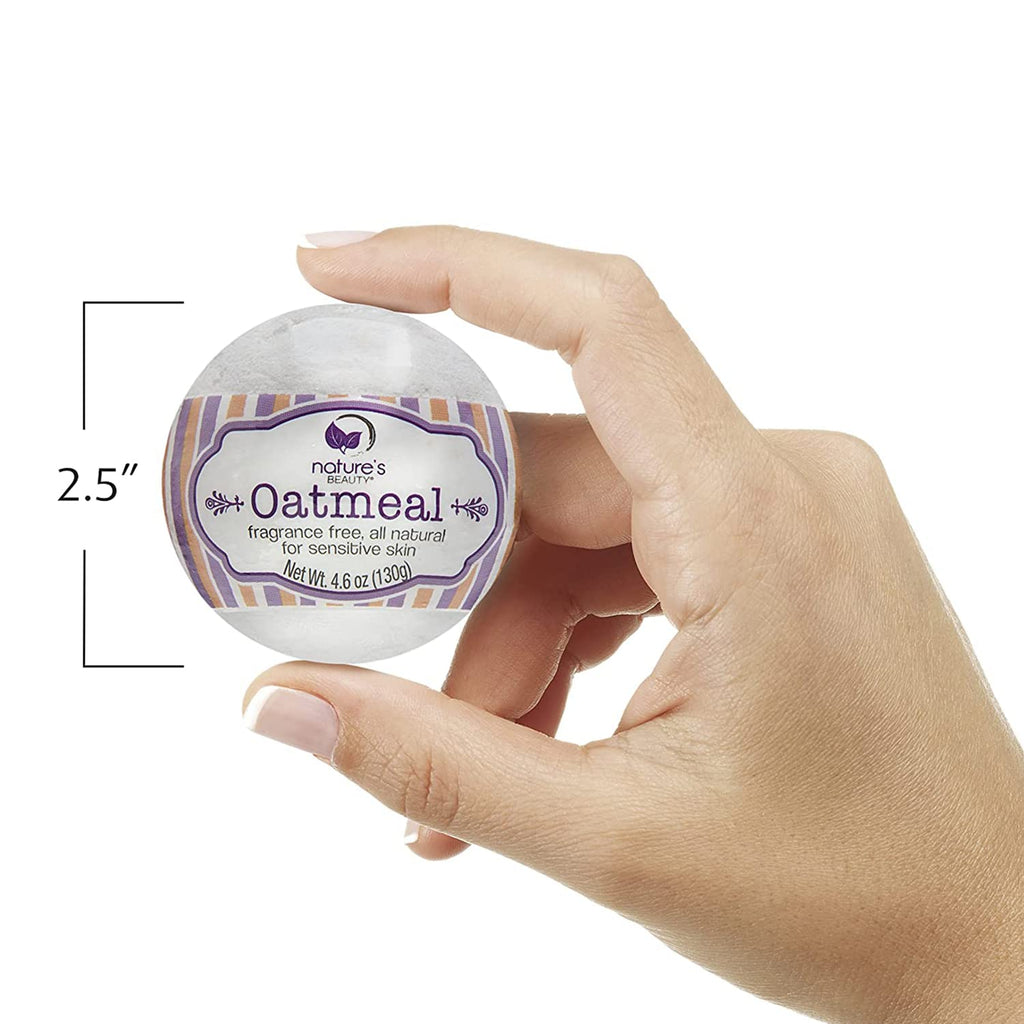 Nature's Beauty Oatmeal Fragrance-Free Bath Bombs – 4 Pack with Almond & Coconut Oils