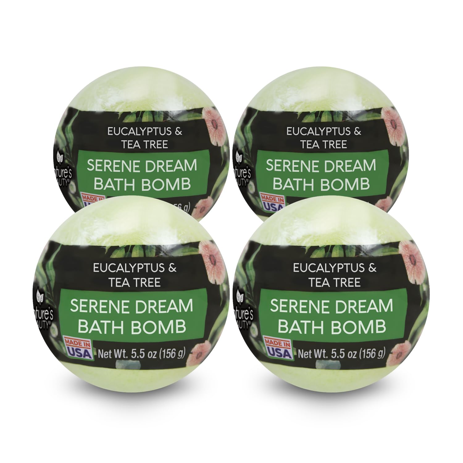 Nature's Beauty Eucalyptus & Tea Tree Bath Bomb Multi-Pack - 4x5.5oz - Vegan, Non-Staining, Luxury Spa Fizzy
