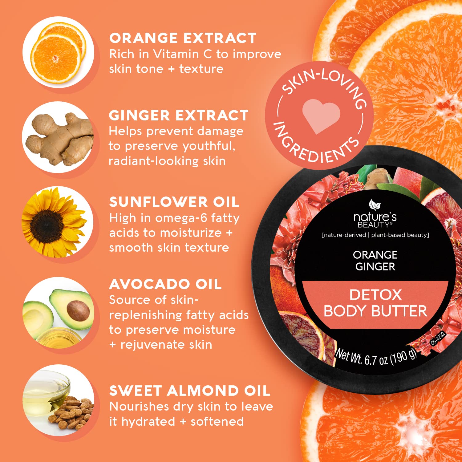 Nature's Beauty Orange Ginger Detox Body Butter – Luxury Hydration Duo with Vitamin C (2 x 6.7 oz)