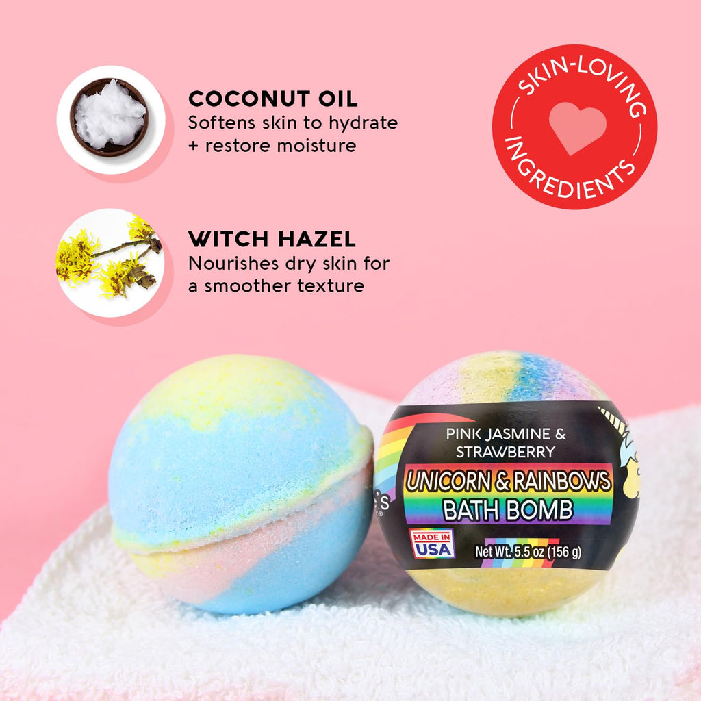 Nature's Beauty Unicorns Rainbows Bath Bombs 4 Pack – Pink Jasmine & Strawberry