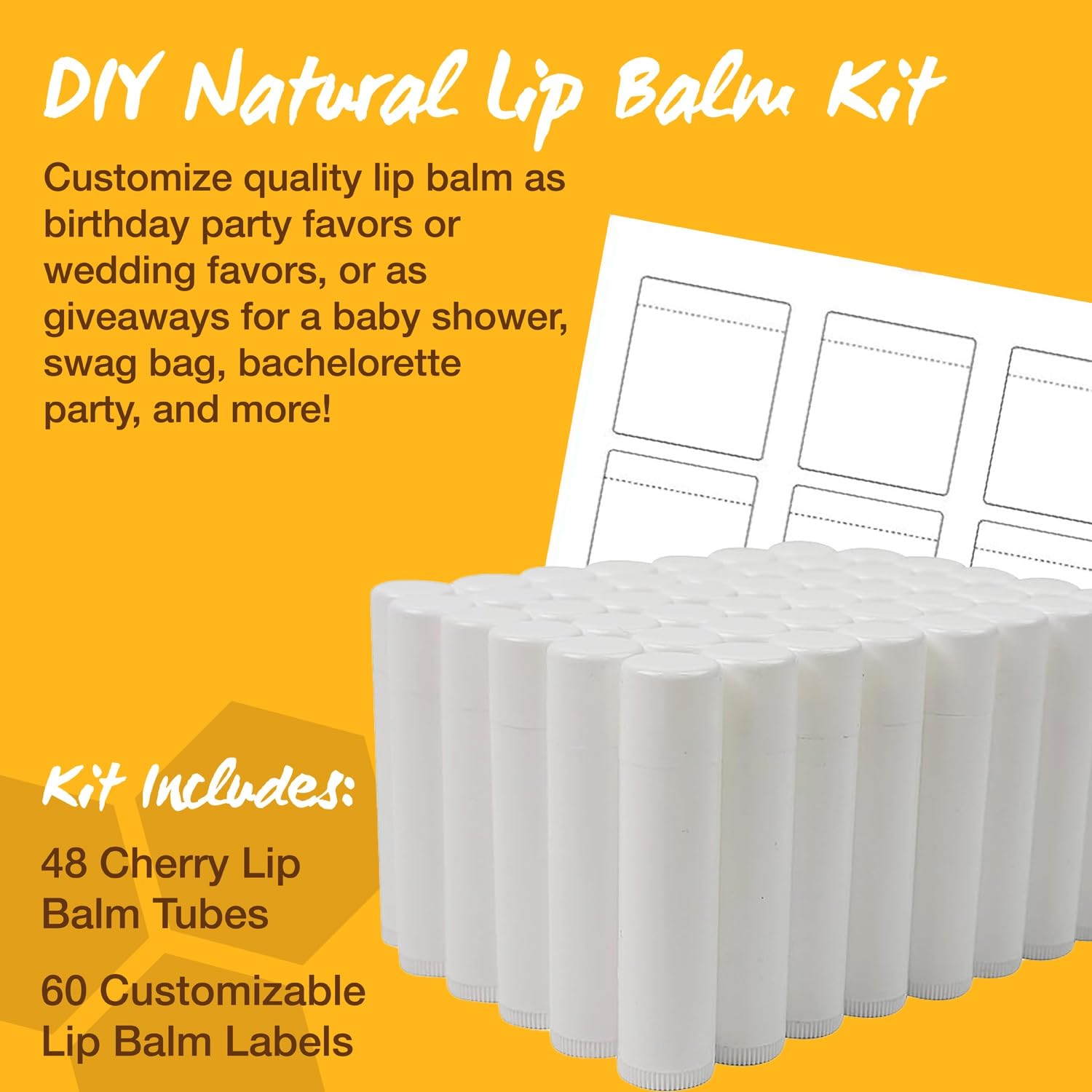 Nature’s Bees DIY Lip Balm Kit – Cherry Flavor, 48 Tubes + 60 Labels | Made in USA
