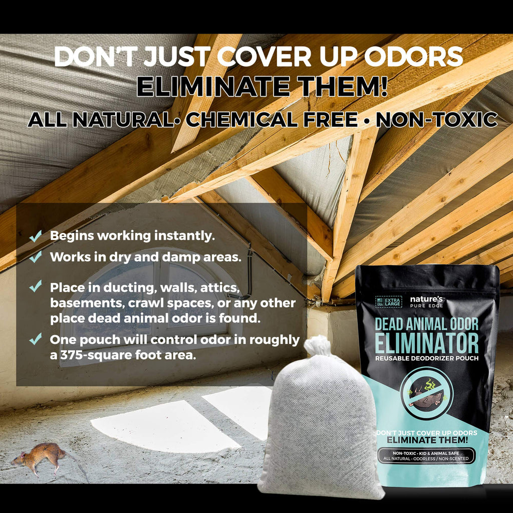 Nature's Pure Edge Dead Animal Smell Eliminator Pouch – Fragrance-Free Charcoal Odor Absorber (XL, 375 sq ft)