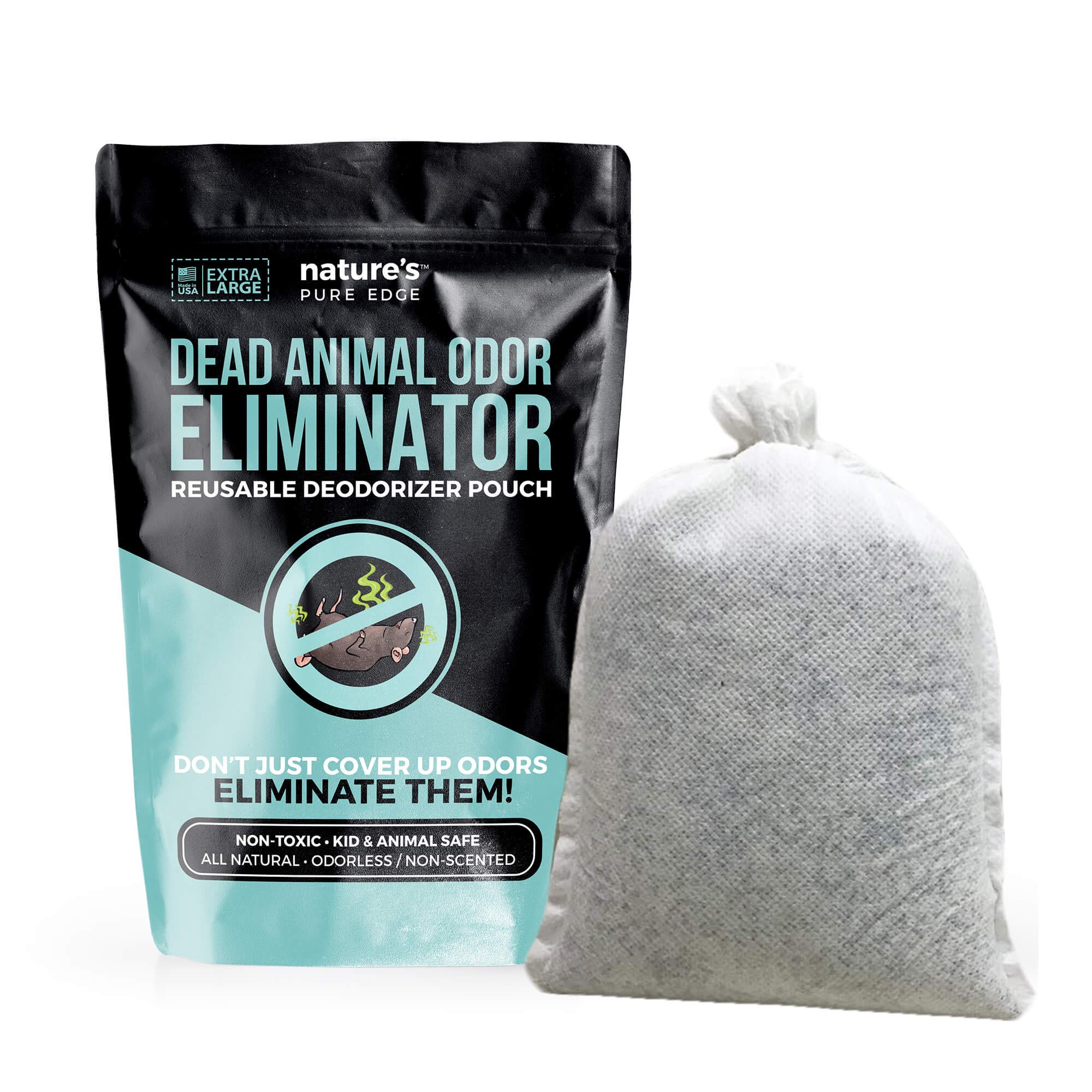 Nature's Pure Edge Dead Animal Smell Eliminator Pouch – Fragrance-Free Charcoal Odor Absorber (XL, 375 sq ft)