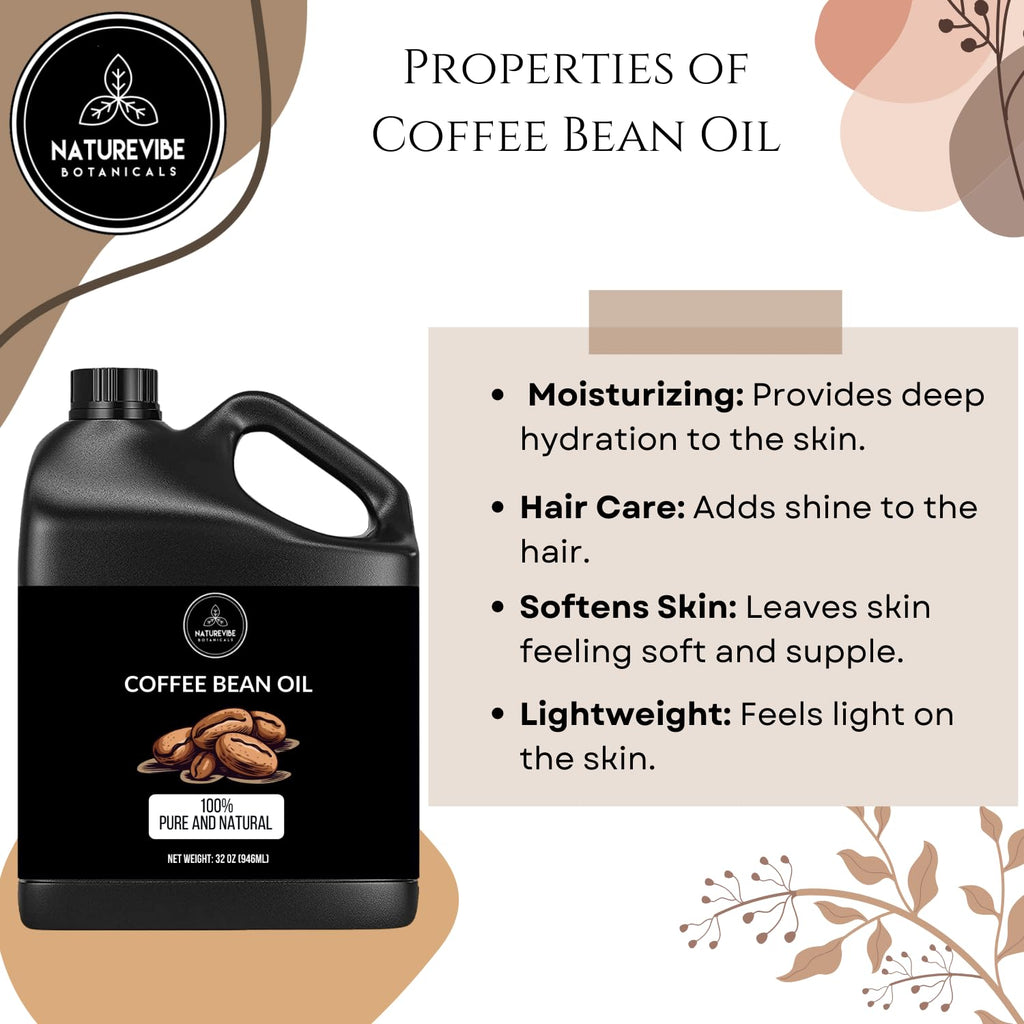 Naturevibe Botanicals Coffee Bean Oil 32oz | Pure, Cold-Pressed Oil for Skin & Hair
