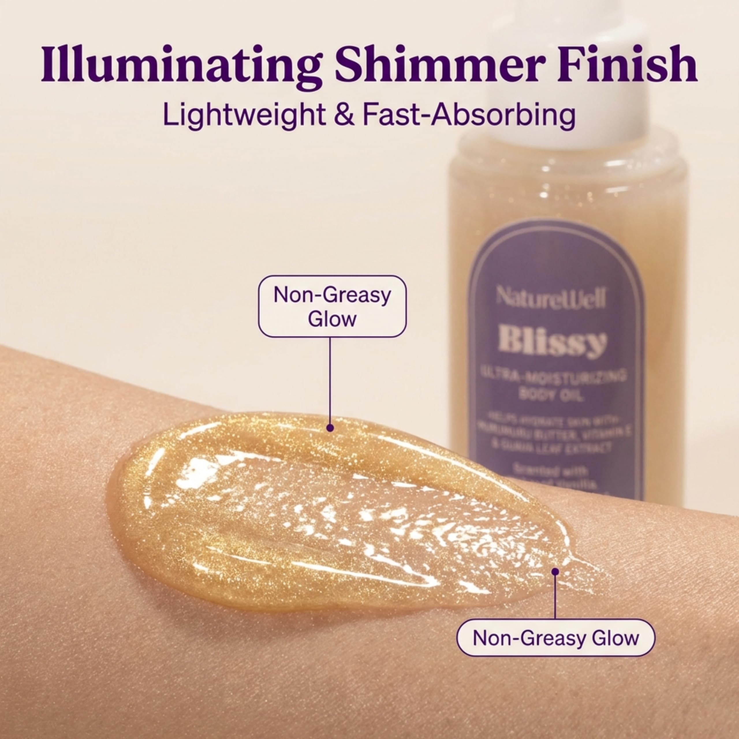NATURE WELL Illuminating Shimmer Body Oil — Lightweight Hydration with Vanilla & Sandalwood