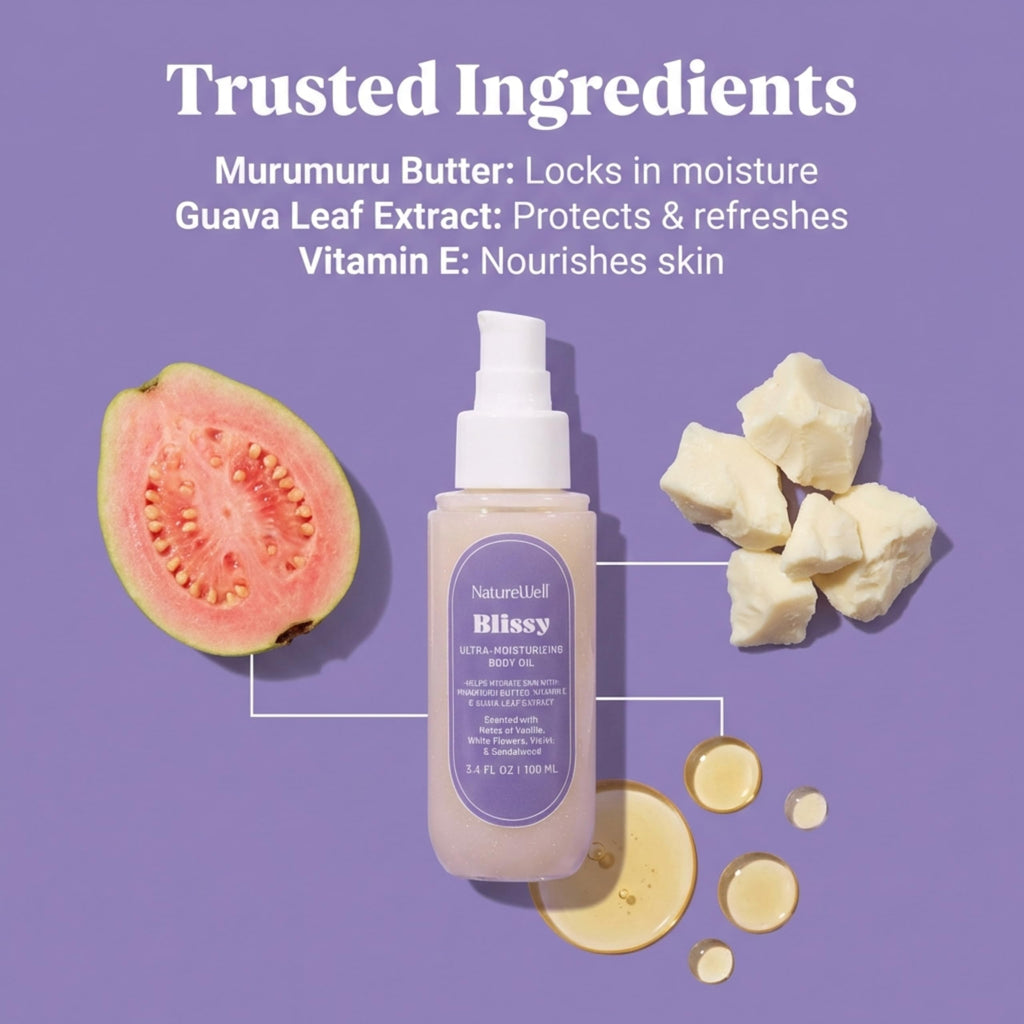 NATURE WELL Illuminating Shimmer Body Oil — Lightweight Hydration with Vanilla & Sandalwood