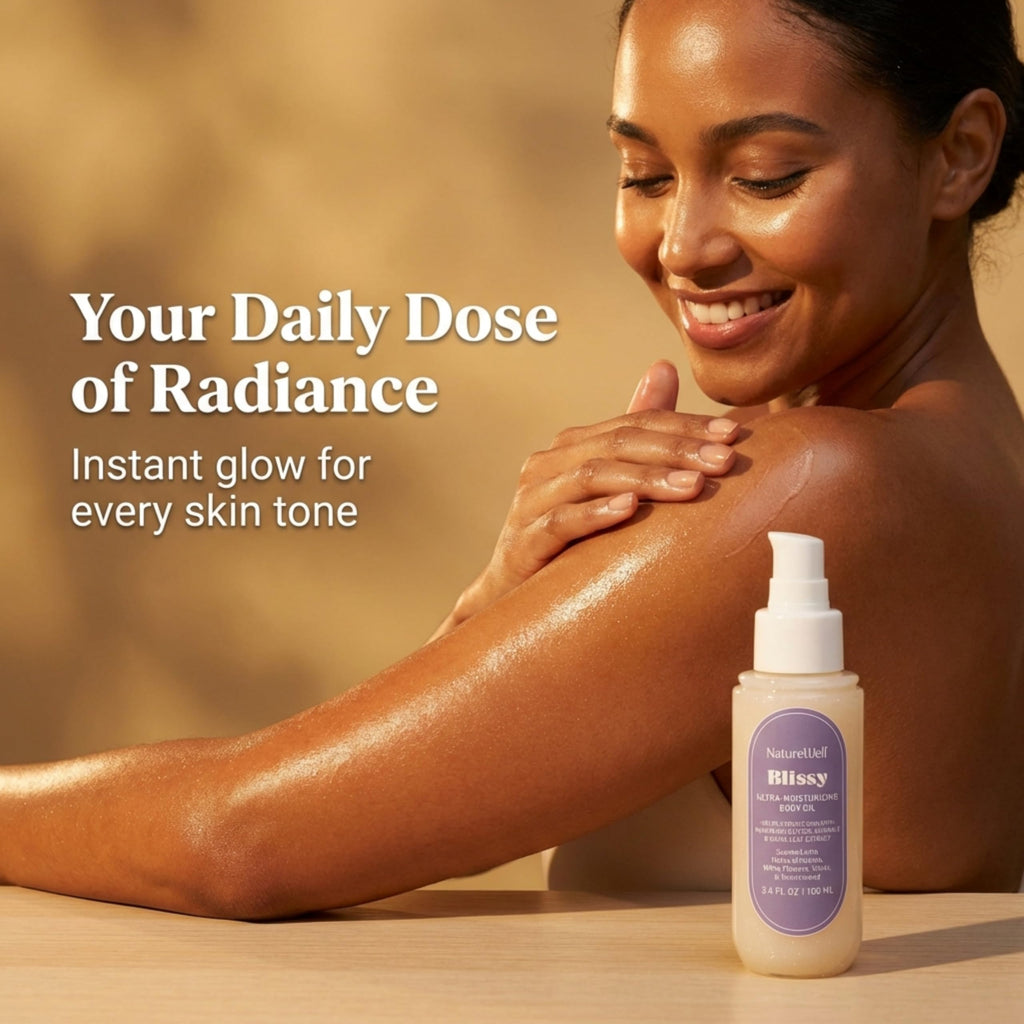 NATURE WELL Illuminating Shimmer Body Oil — Lightweight Hydration with Vanilla & Sandalwood