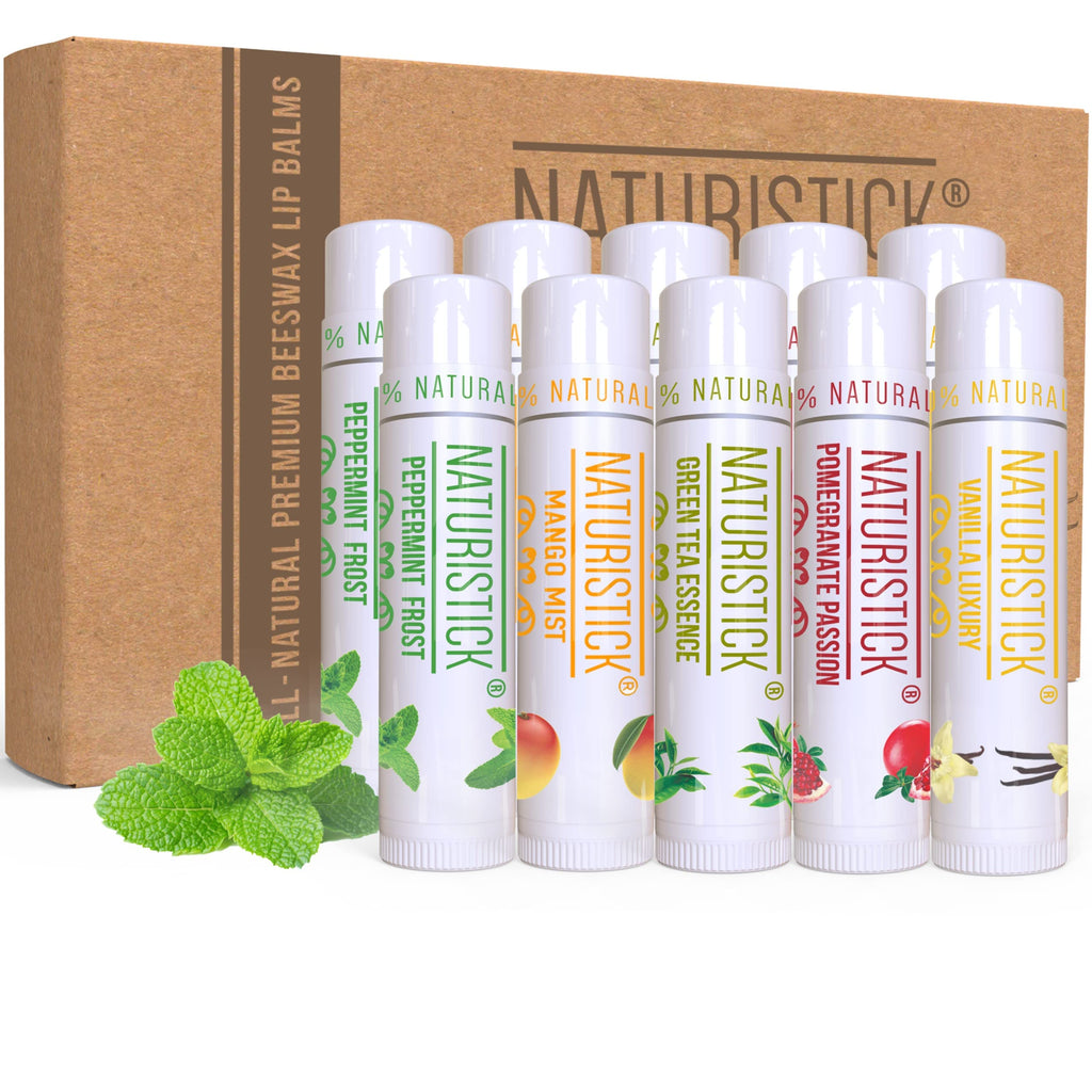 Naturistick 10-Pack Premium Beeswax Lip Balm – 5 Scents, 100% Natural, Made in USA