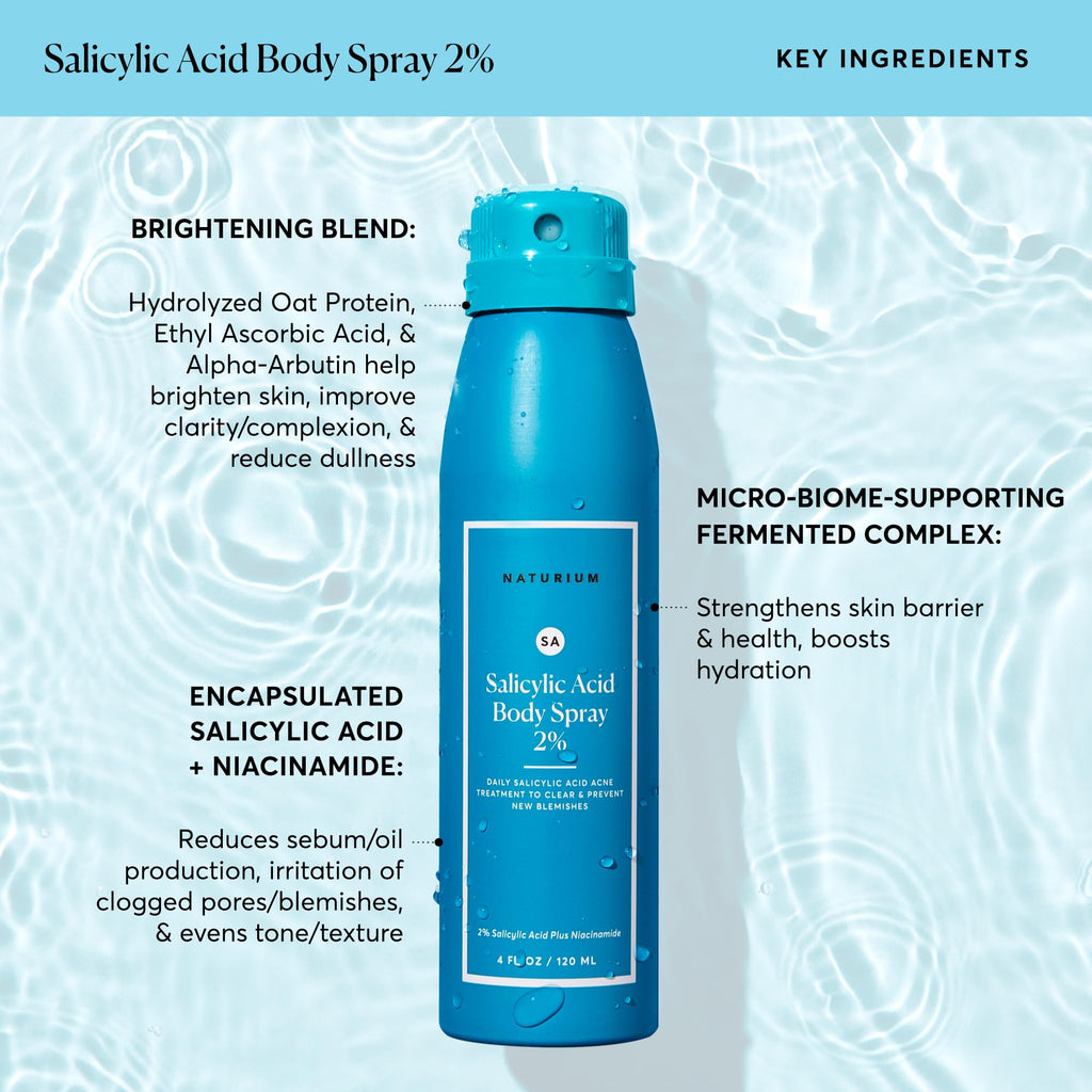 Naturium Salicylic Acid Body Spray 2% – Blemish-Fighting & Pore Treatment with Niacinamide, 4 oz