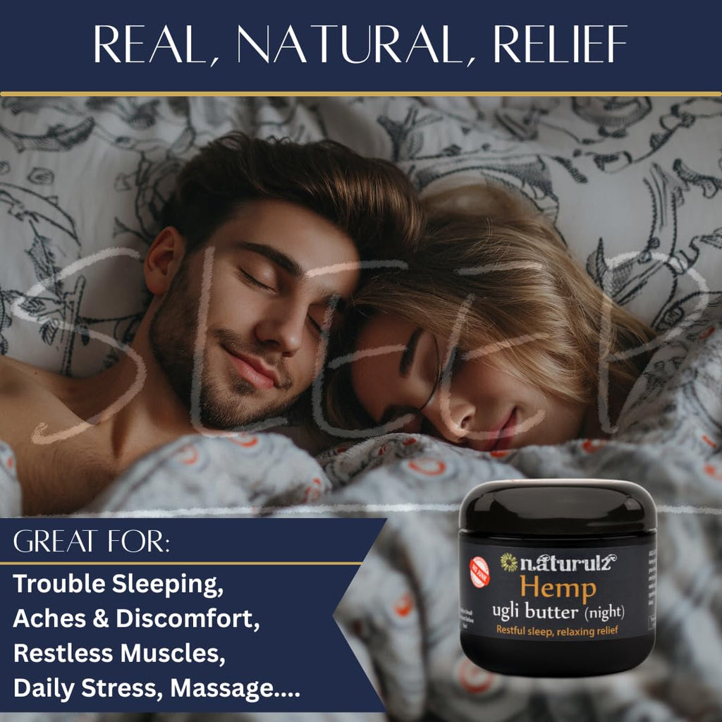 Naturulz Ugli Butter Hemp Night Cream 4oz — Calming Night Topical with Lavender, Chamomile & Passionflower (Melatonin-Free)