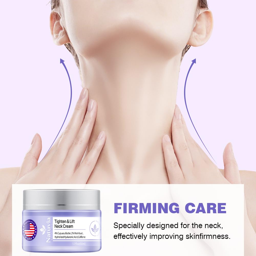 Natuvia Tighten & Lift Neck Cream – Firming Neck Moisturizer with Hyaluronic Acid, Cupuacu Butter, and Caffeine | Women & Men