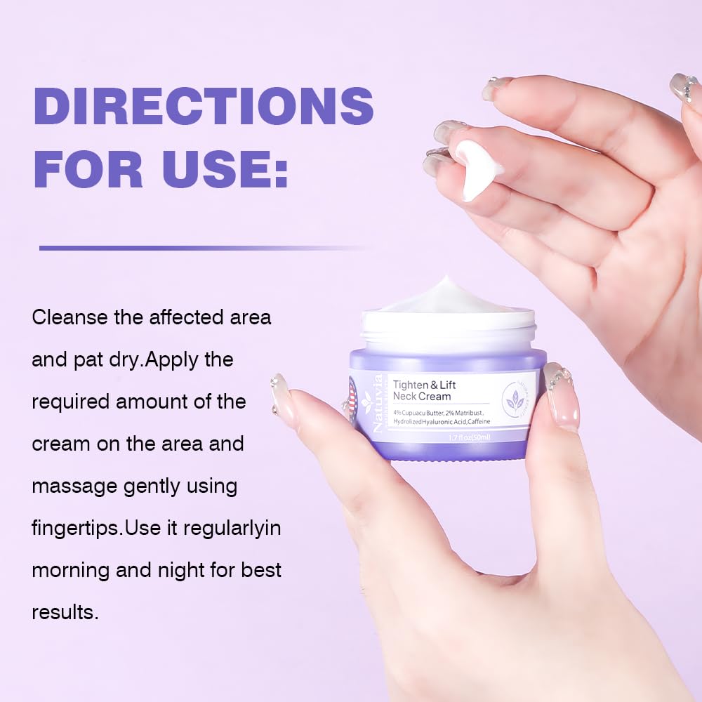 Natuvia Tighten & Lift Neck Cream – Firming Neck Moisturizer with Hyaluronic Acid, Cupuacu Butter, and Caffeine | Women & Men