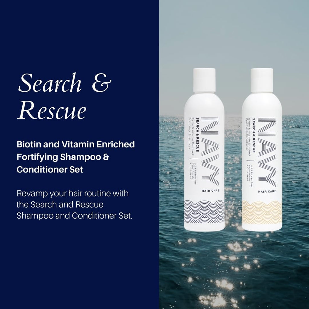 NAVY Hair Care Search and Rescue Shampoo & Conditioner Set – Biotin & Rosemary for Hair Growth | All Hair Types | SLS & Paraben Free | 8 oz (Set of 2)
