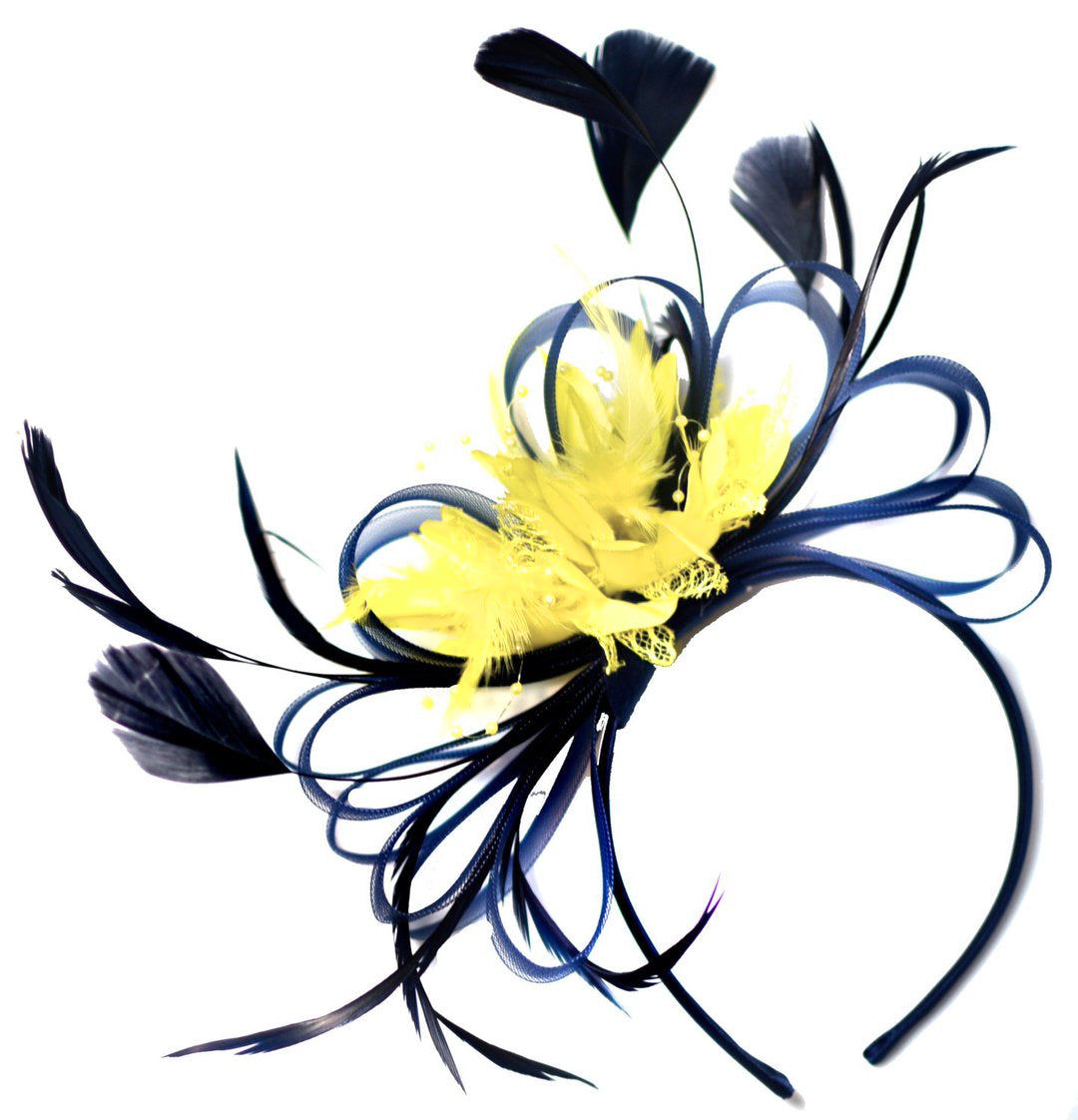 Navy and Lemon Yellow Hoopmix Fascinator Headband