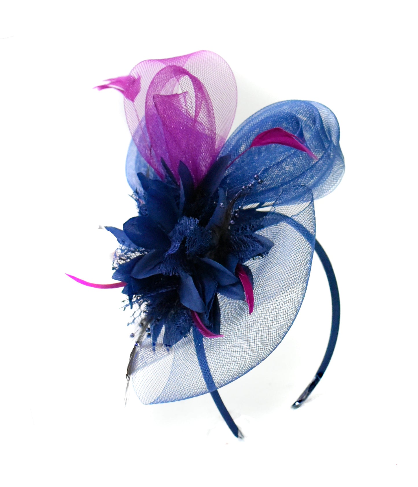 Navy and Blue Bow Veil Fascinator on Headband