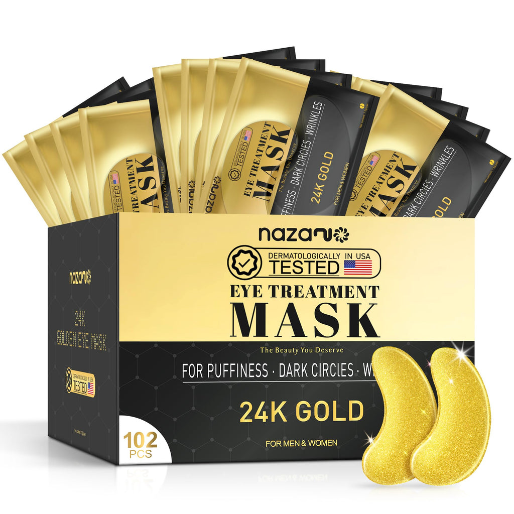 NAZANO 102 Pcs 24K Gold Under Eye Patches with Hyaluronic Acid – Hydrating Eye Care Pads