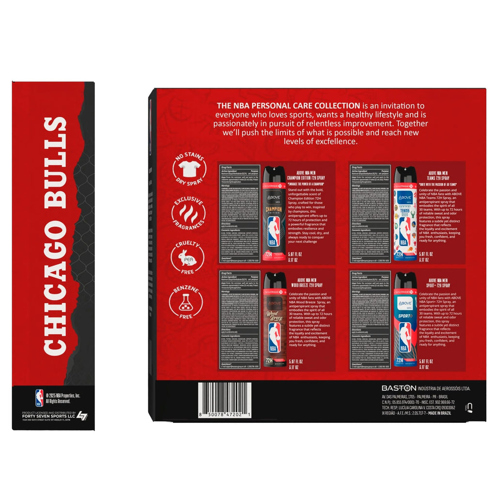 Chicago Bulls Deodorant Gift Set | NBA 4-Scent Antiperspirant Bundle (72h Protection)
