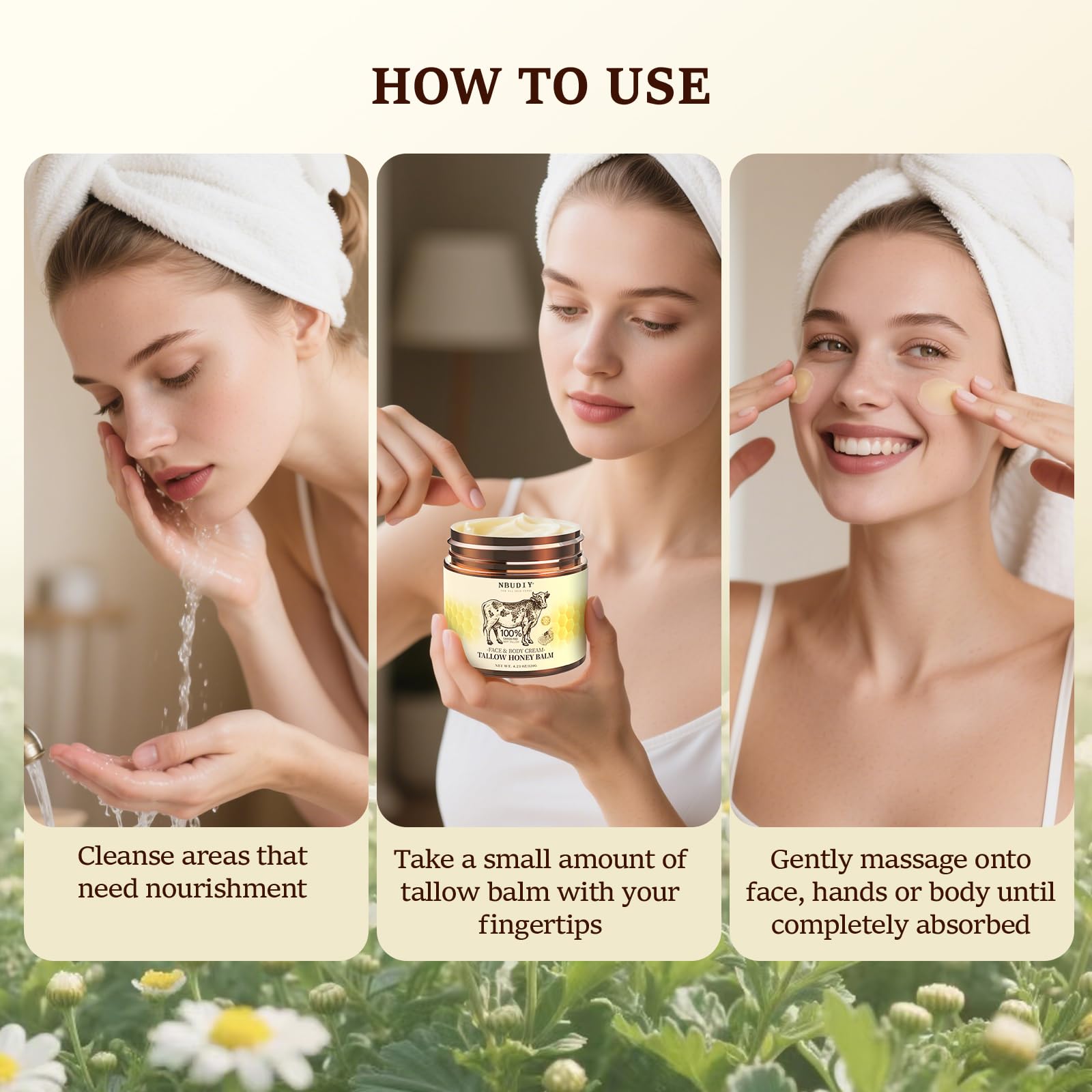 NBUDIY Beef Tallow Face Moisturizer | Fragrance-Free, Grass-Fed Tallow & Honey Balm, 4.23 oz