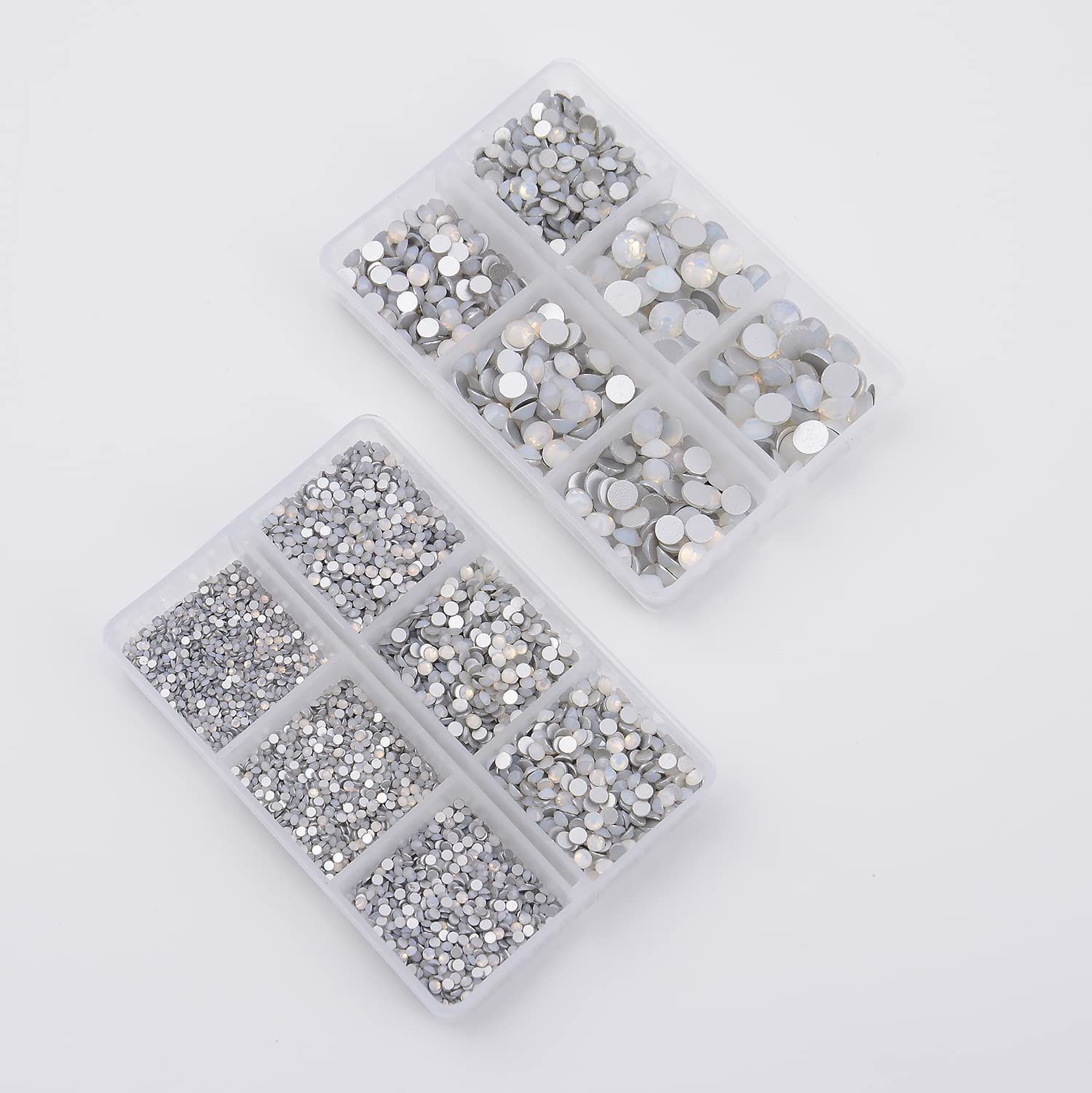 NCB 8000pcs Non Hotfix Rhinestones – 10 Sizes Flatback Glass Crystals with Tweezers & Pen (White Opal Mix SS3-SS30)
