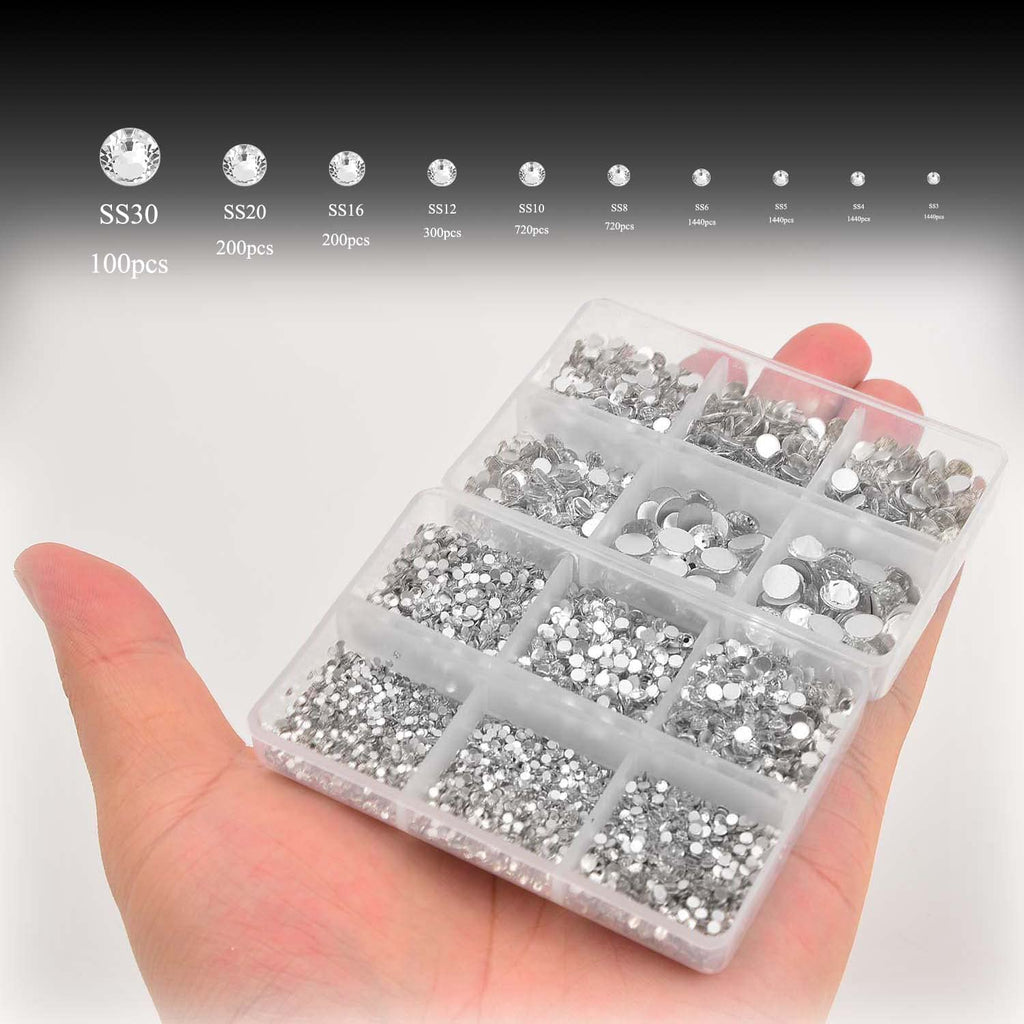 NCB 8000pcs Non Hotfix Rhinestones – Mixed Sizes SS3-SS30 with Tweezers & Pen