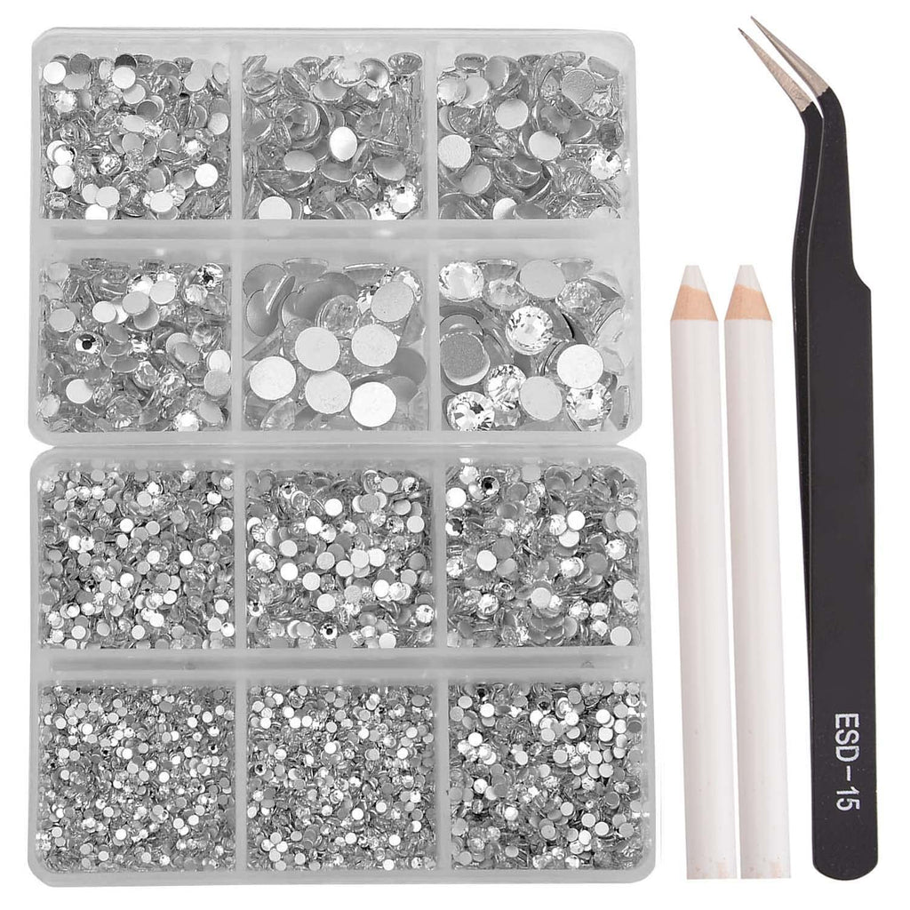 NCB 8000pcs Non Hotfix Rhinestones – Mixed Sizes SS3-SS30 with Tweezers & Pen