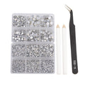 NCB 8000pcs Non Hotfix Rhinestones – 10 Sizes Flatback Glass Crystals with Tweezers & Pen (White Opal Mix SS3-SS30)