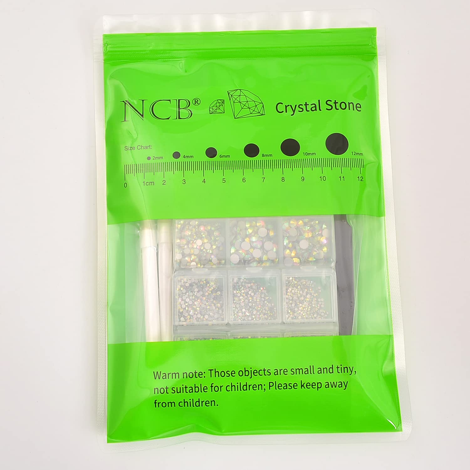 NCB 8000pcs Non-Hotfix Rhinestones – Glass Crystal Flatback, 10 Sizes SS3-SS30 + Tweezers & Picking Pen
