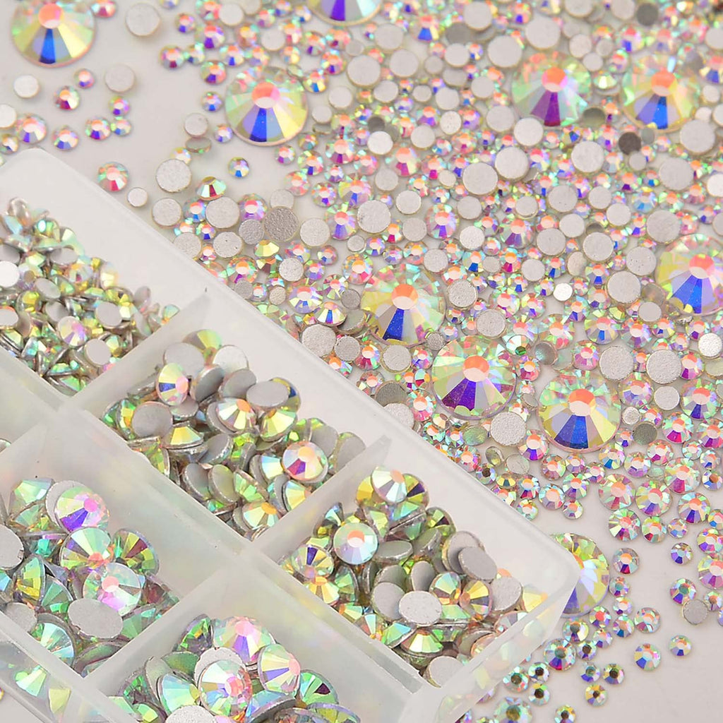 NCB 8000pcs Non-Hotfix Rhinestones – Glass Crystal Flatback, 10 Sizes SS3-SS30 + Tweezers & Picking Pen