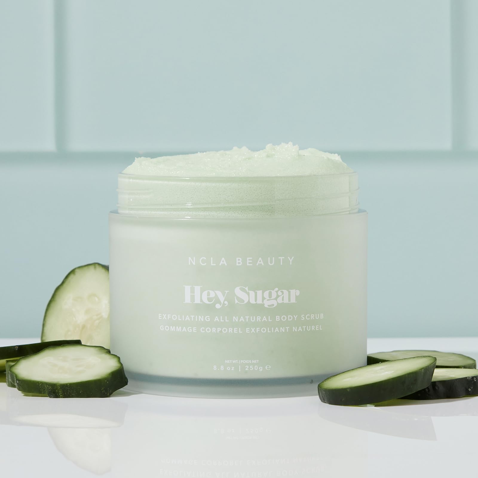 NCLA BEAUTY Hey Sugar All Natural Body Scrub – Moisturizing Exfoliating Sugar Scrub with Mango, Shea & Cocoa Butter, Cucumber – 8.8 oz