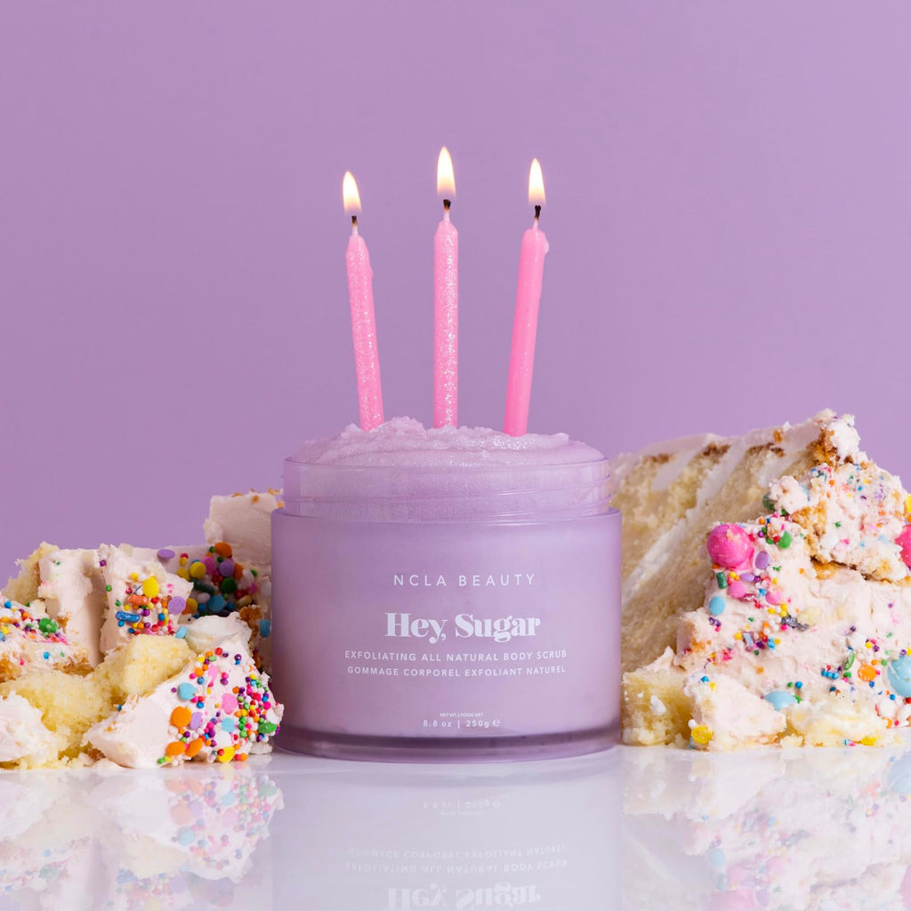 NCLA Beauty Hey Sugar All Natural Body Scrub – Moisturizing Exfoliating Sugar with Shea, Cocoa & Mango Butter (Birthday Cake) 8.8 oz
