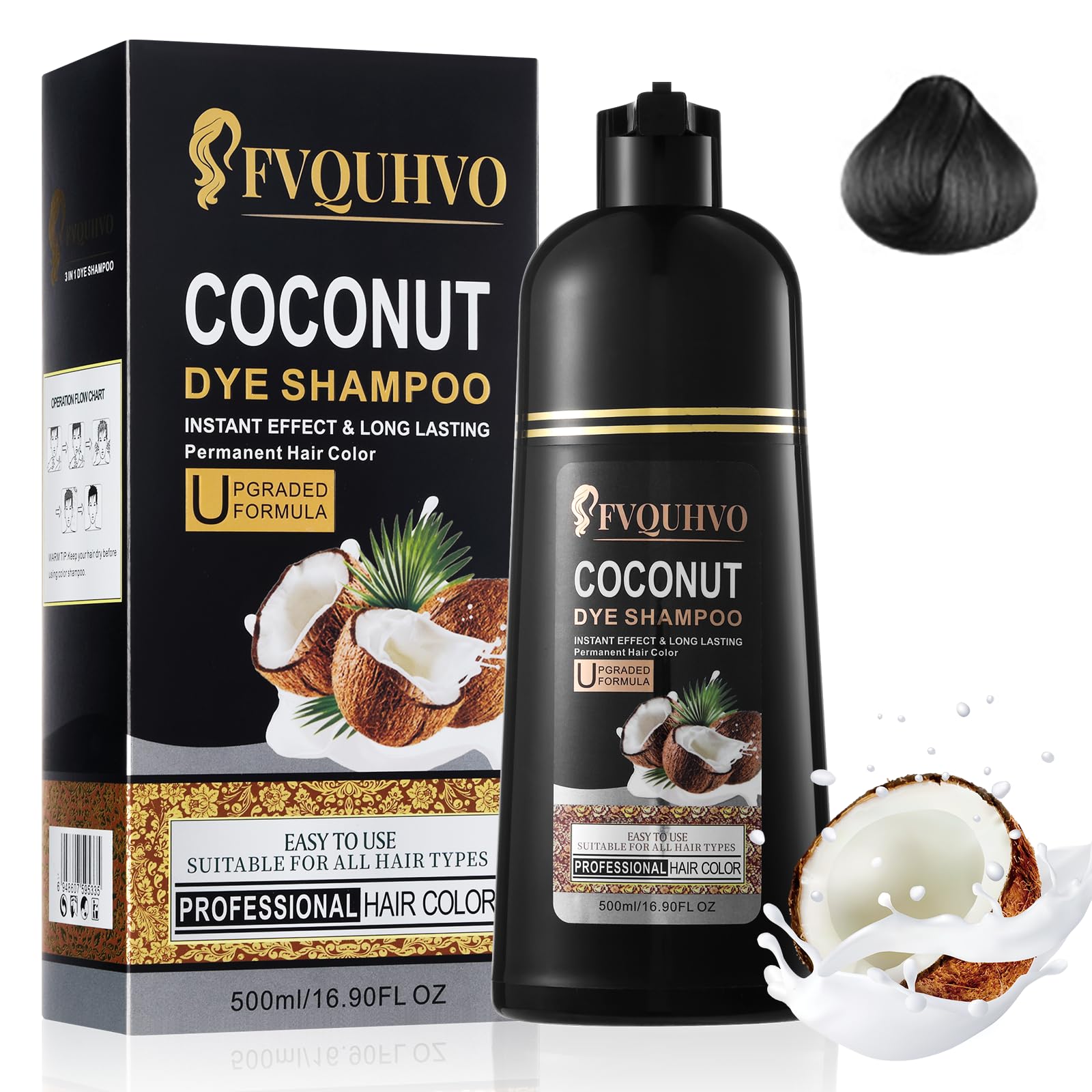 NCEPROHR Coconut Dye Shampoo – 3-in-1 Color for Brown Hair