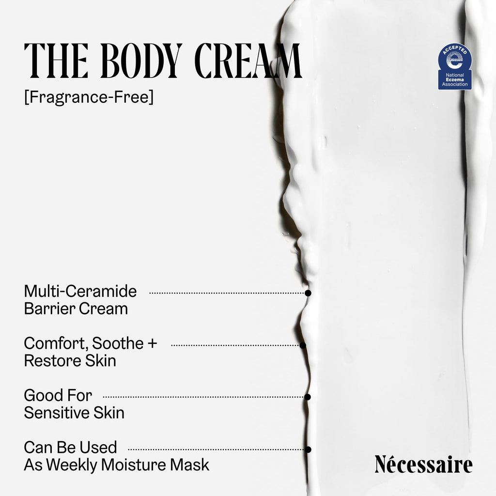 Nécessaire The Body Cream – Fragrance-Free Barrier Repair Moisturizer with Niacinamide, Ceramides & Hyaluronic Acid – 6.8 oz