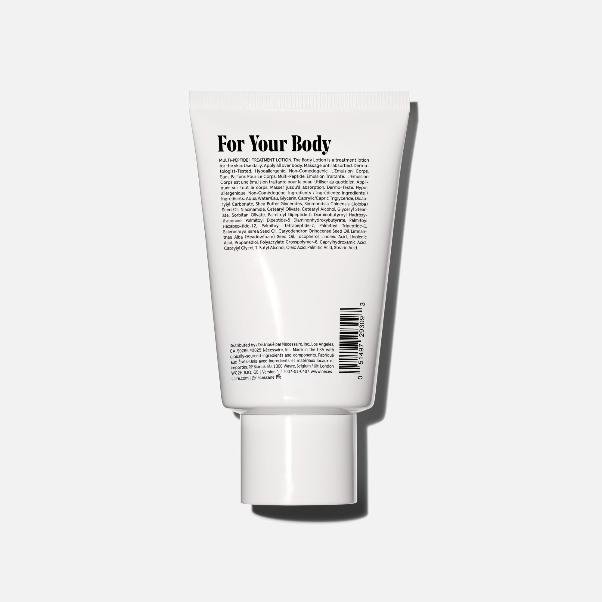 Nécessaire The Body Lotion. Fragrance-Free. Multi-Peptide Firming Lotion to Moisturize, Firm, Strengthen. 2.5% Niacinamide, Vitamin C/E + Omega 6/9. 2.4 fl oz