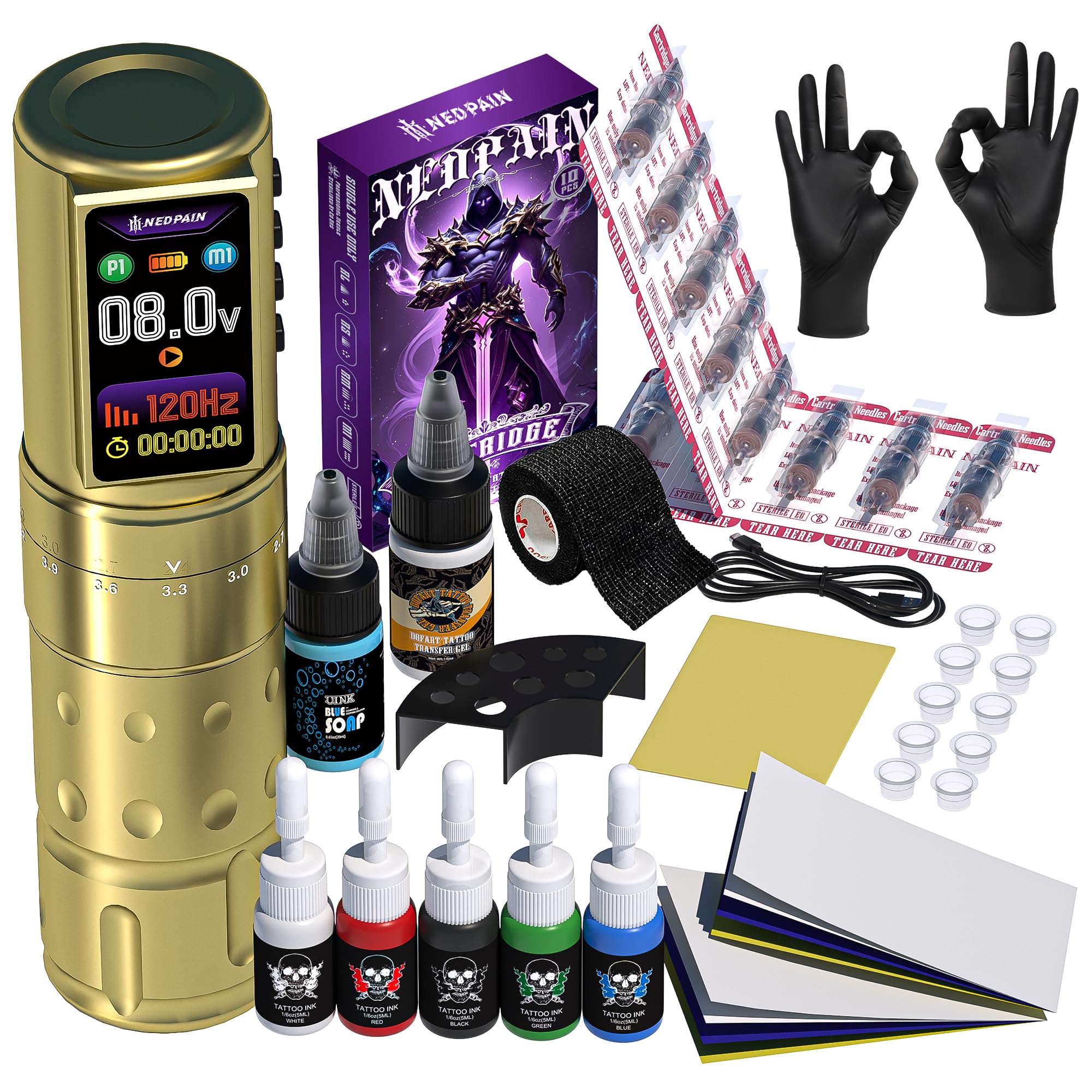NEDPAIN Wireless Tattoo Machine Pen Kit – Adjustable Stroke, 8500 RPM, 2400mAh